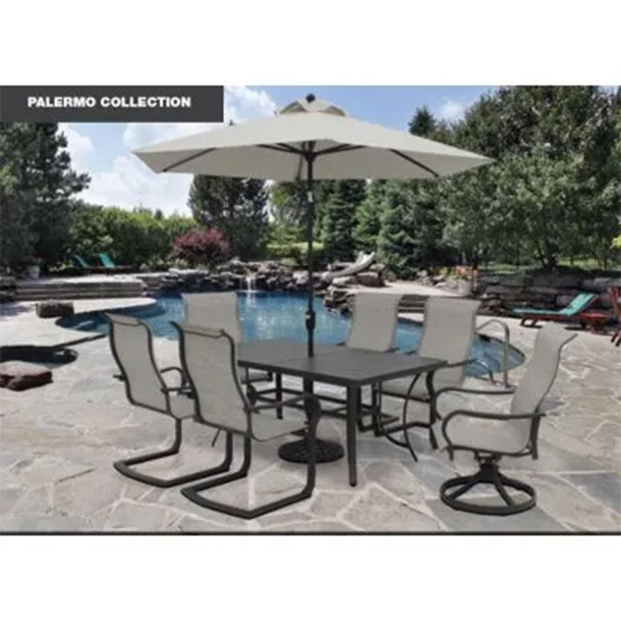 Four Seasons Courtyard Palermo Slat Top Table with Frame and Umbrella Hole, Gray - Smart-nests