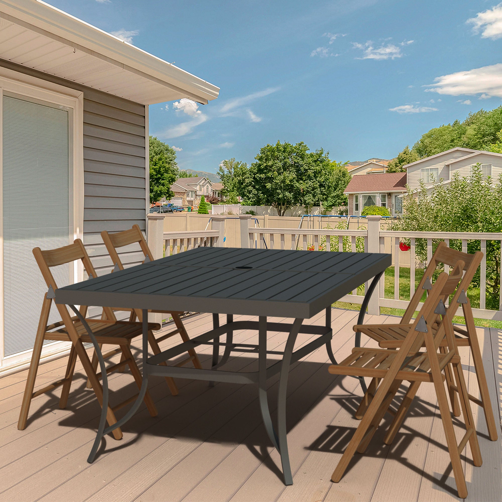 Four Seasons Courtyard Palermo Slat Top Table with Frame and Umbrella Hole, Gray - Smart-nests