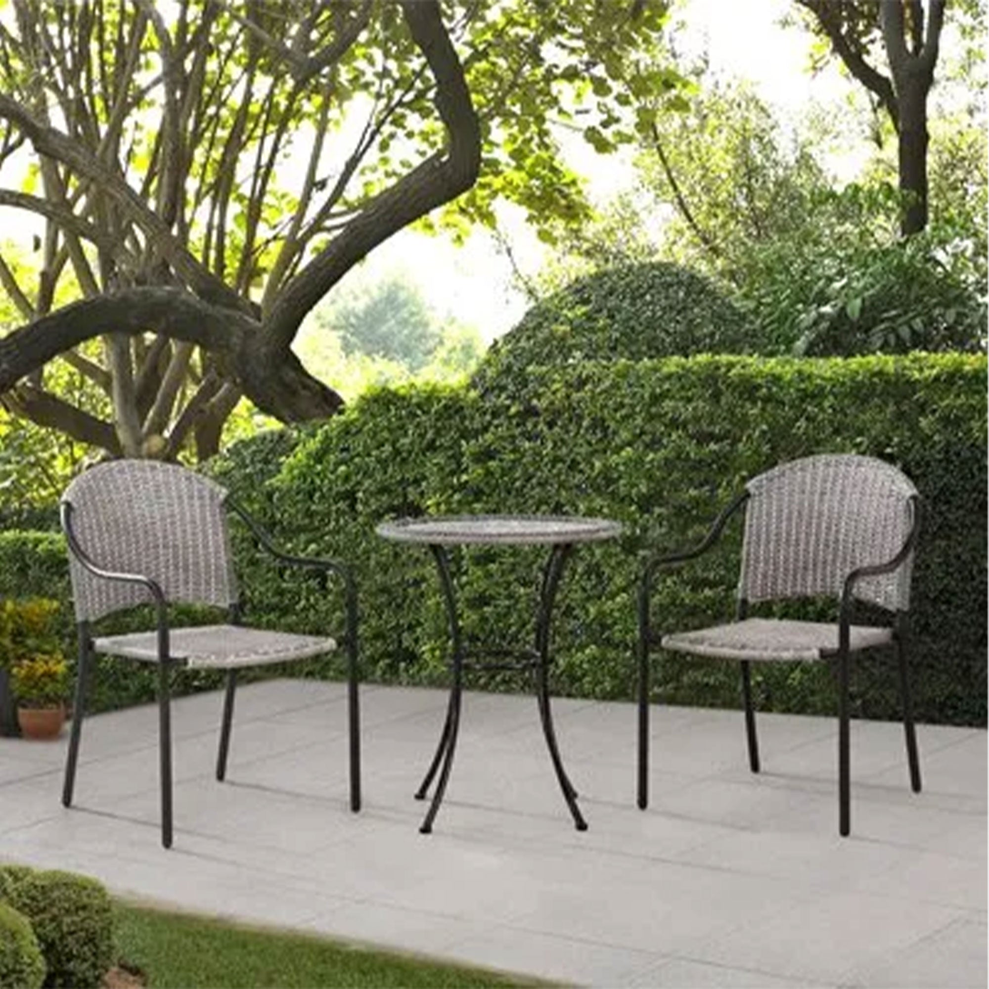 Four Seasons Courtyard 24 Inch Marbella Wicker Modern Bistro Patio Table, Gray - Smart-nests