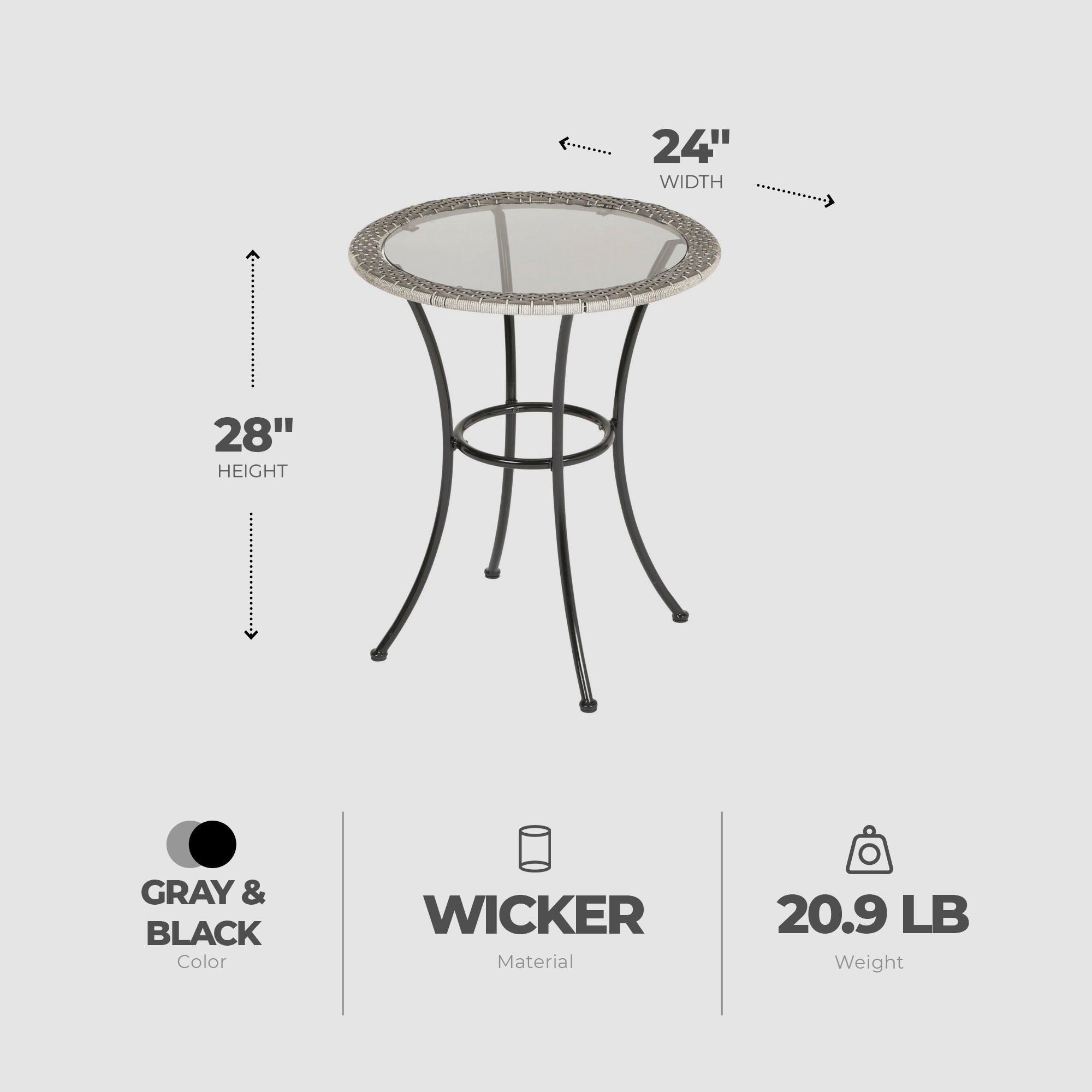 Four Seasons Courtyard 24 Inch Marbella Wicker Modern Bistro Patio Table, Gray - Smart-nests