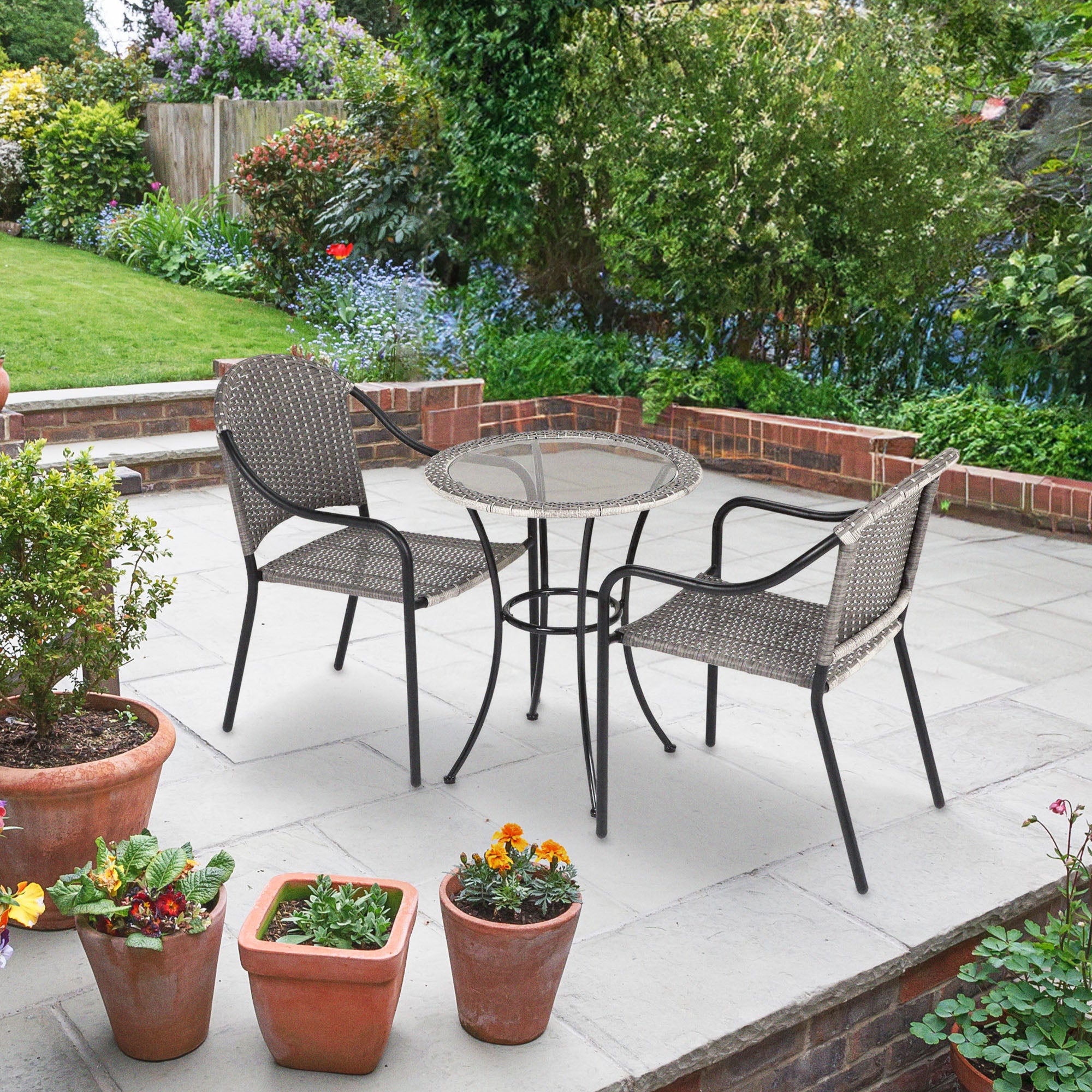 Four Seasons Courtyard 24 Inch Marbella Wicker Modern Bistro Patio Table, Gray - Smart-nests