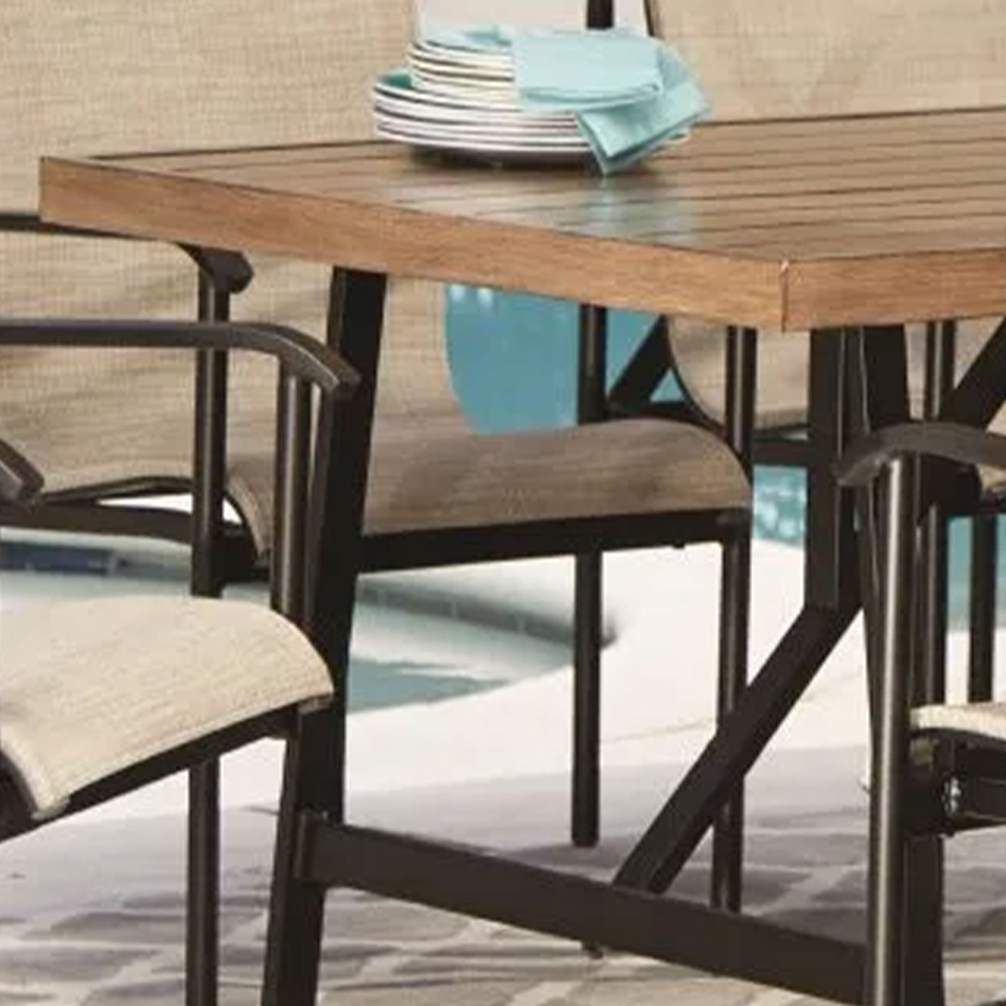 Four Seasons Courtyard 2 Tone Aluminum Eastport Slat Top Patio Dining Table - Smart-nests