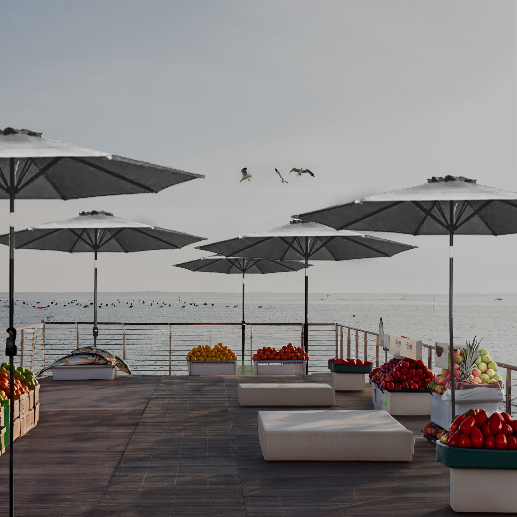 Four Seasons Courtyard 9 Foot Round Olefin Fabric Belmont Market Umbrella, Navy - Smart-nests
