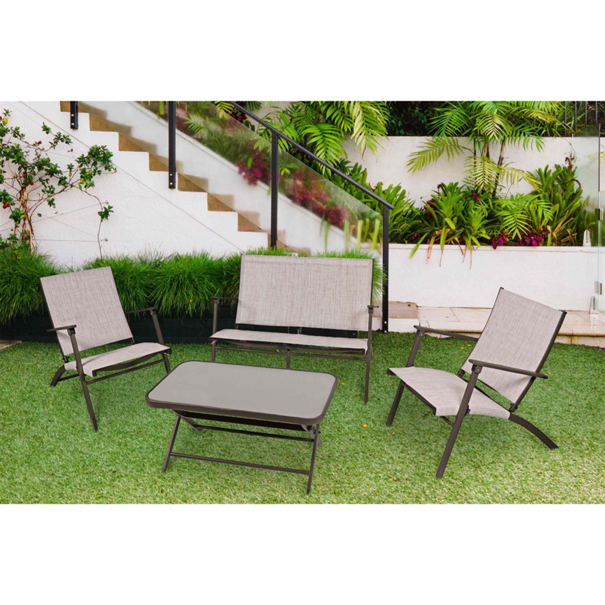 Four Seasons Courtyard Novara 4 Piece Steel Folding Outdoor Conversation Set - Smart-nests