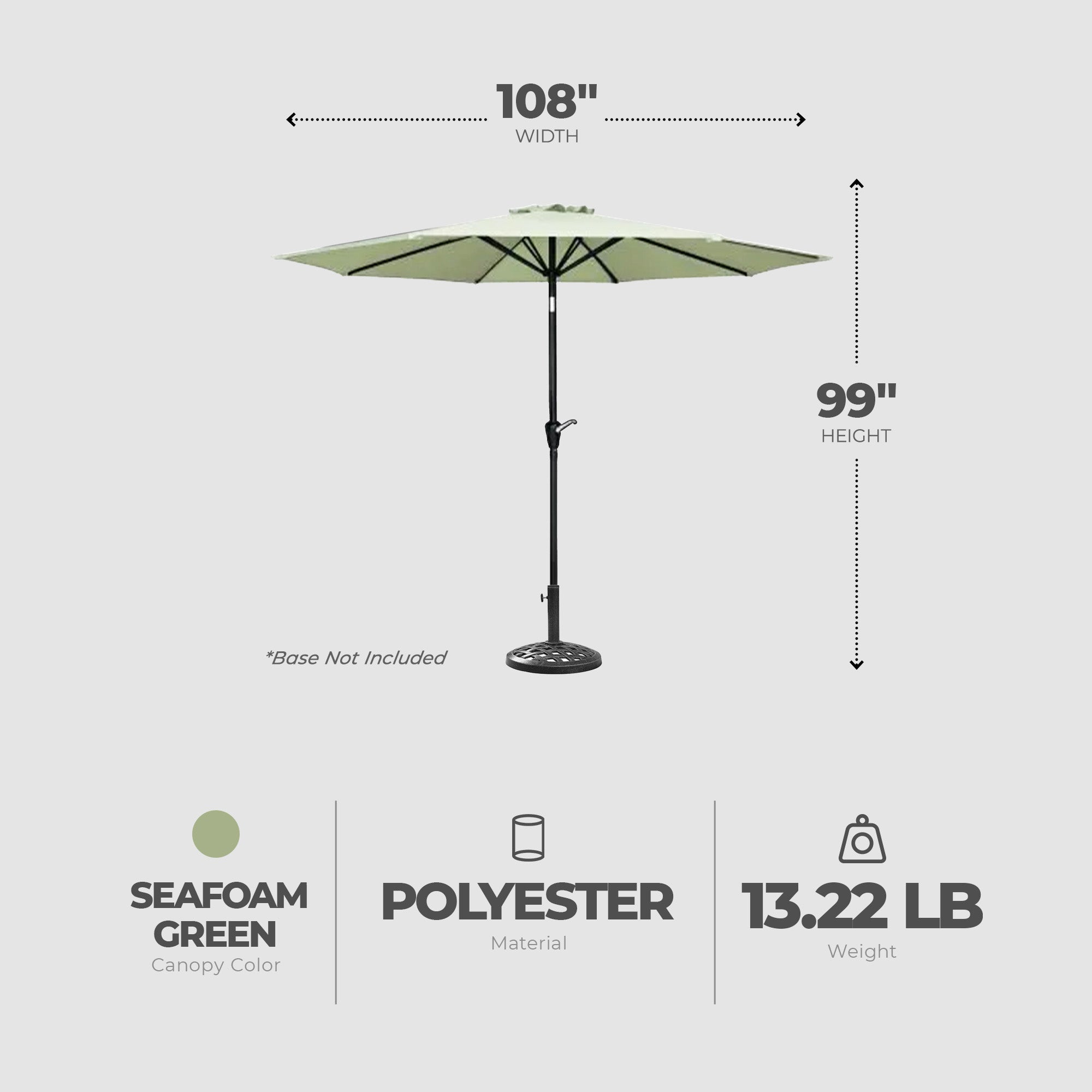 Four Seasons Courtyard 9' Round Polyester Patio Market Umbrella, Seafoam Green - Smart-nests