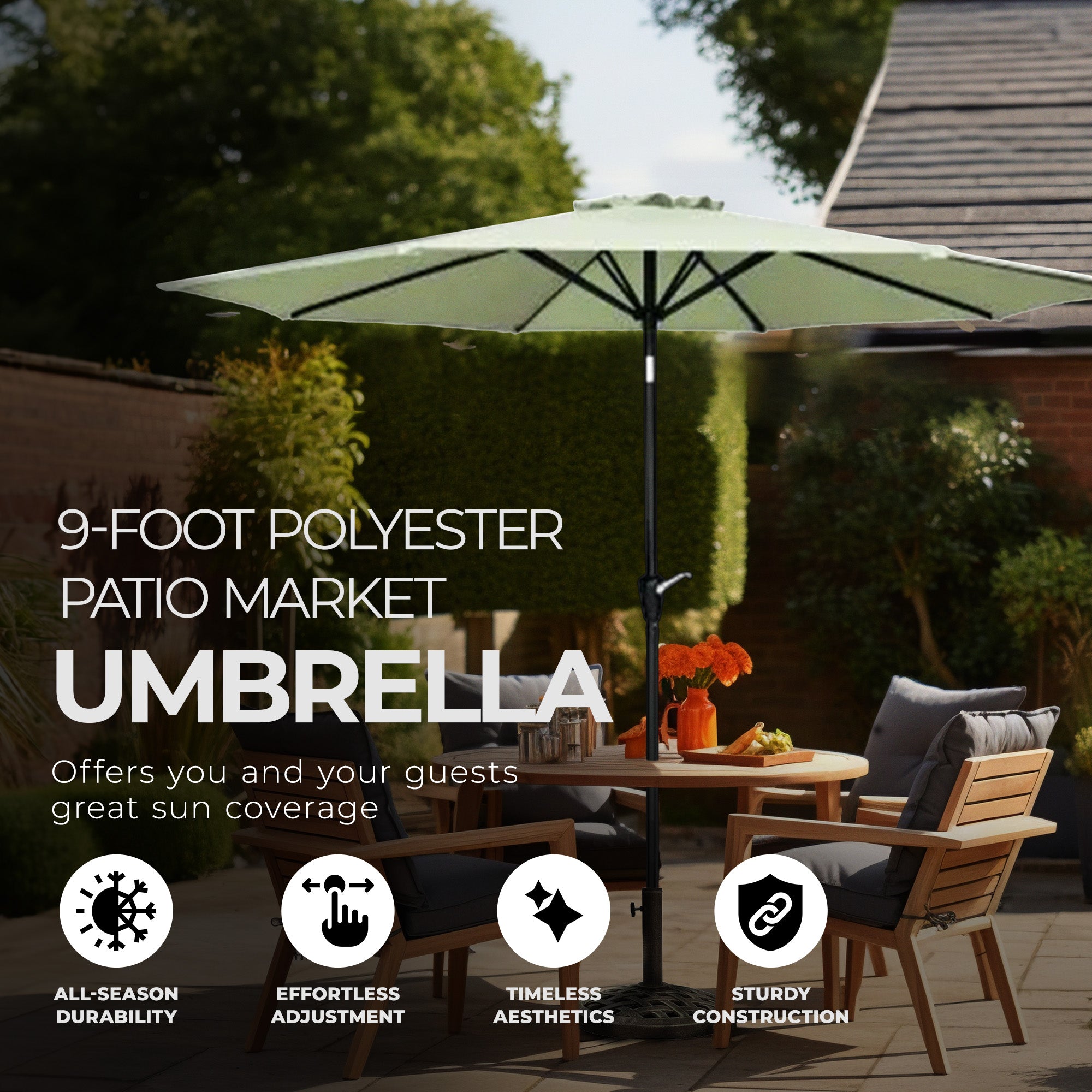 Four Seasons Courtyard 9' Round Polyester Patio Market Umbrella, Seafoam Green - Smart-nests