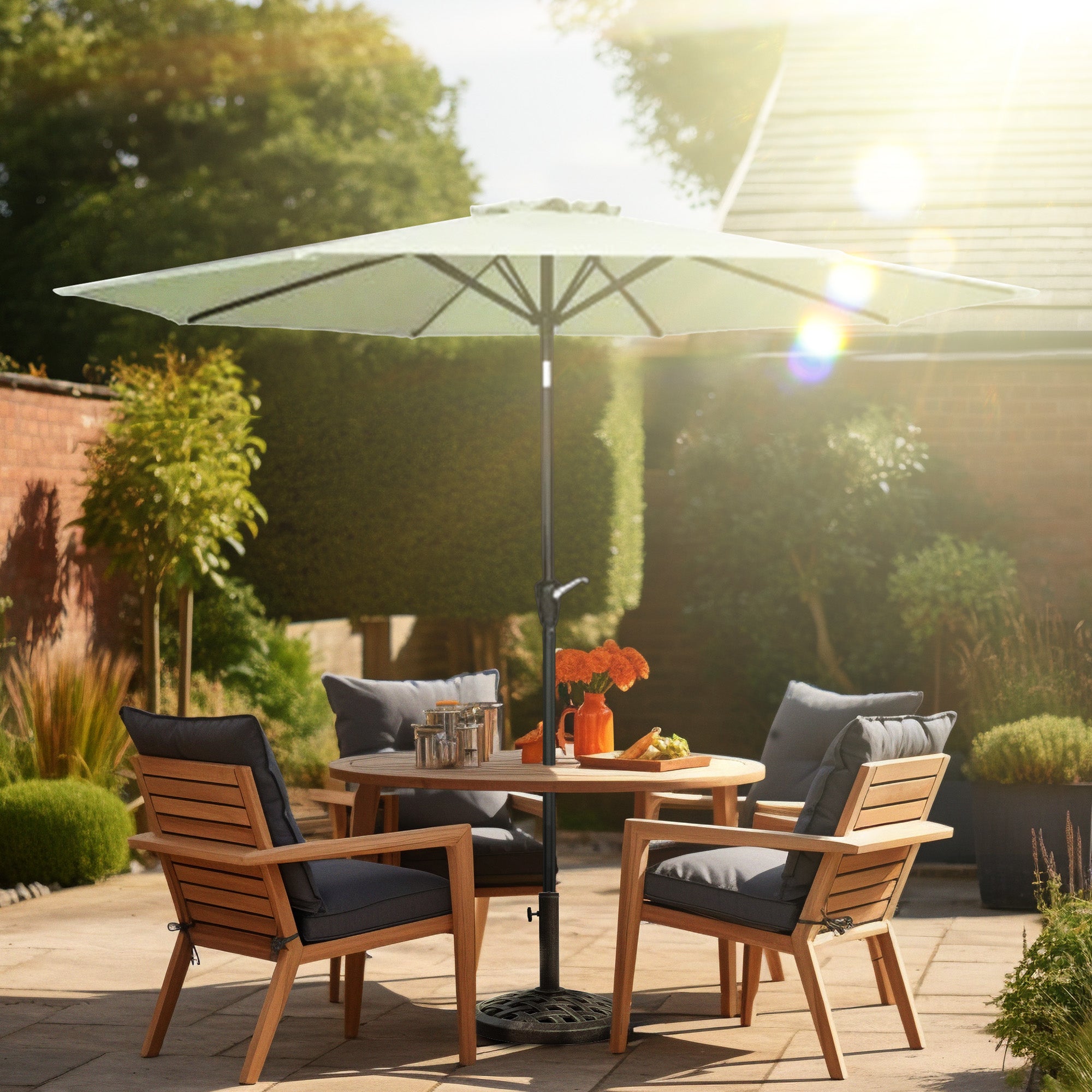 Four Seasons Courtyard 9' Round Polyester Patio Market Umbrella, Seafoam Green - Smart-nests