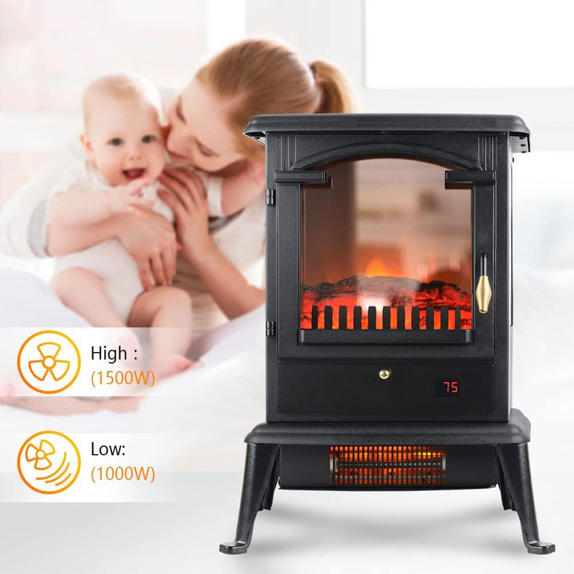 VOLTORB Freestanding Portable Electric Fireplace Heater Stove w/Remote (2 Pack) - Smart-nests