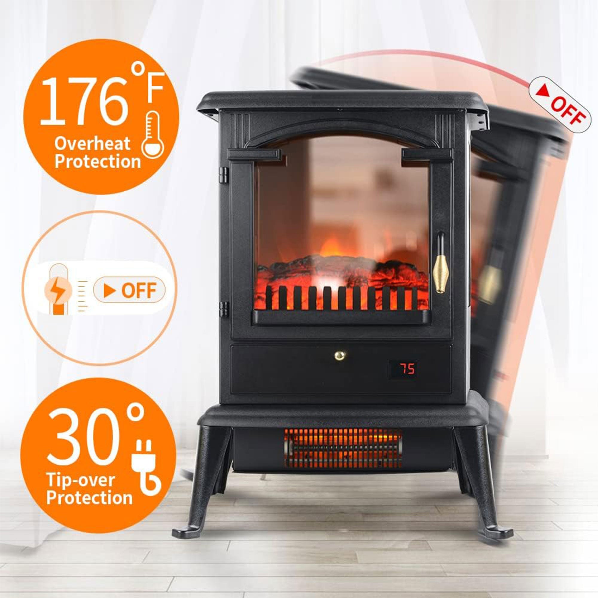 VOLTORB Freestanding Portable Electric Fireplace Heater Stove w/Remote (2 Pack) - Smart-nests