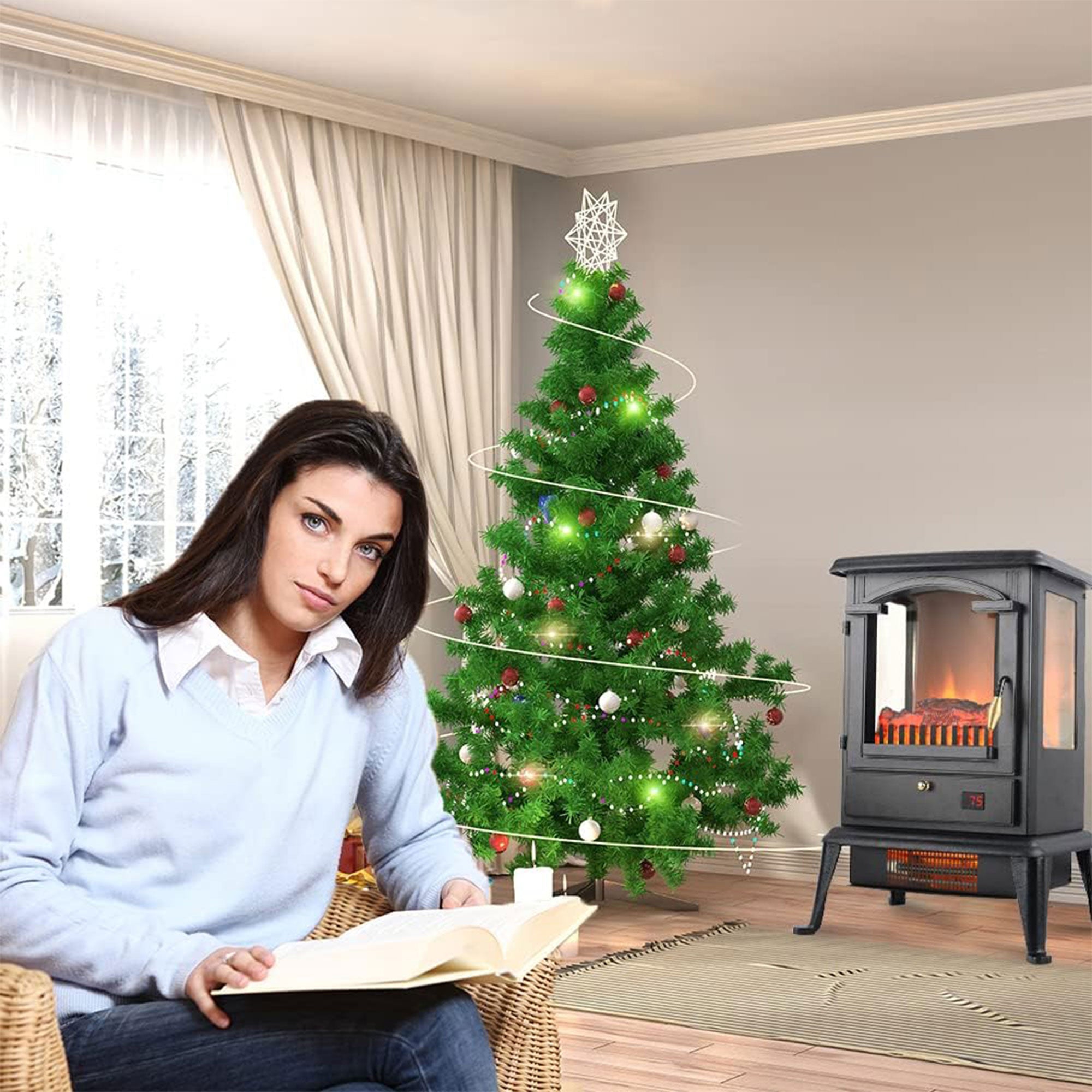VOLTORB Freestanding Portable Electric Fireplace Heater Stove w/Remote (2 Pack) - Smart-nests