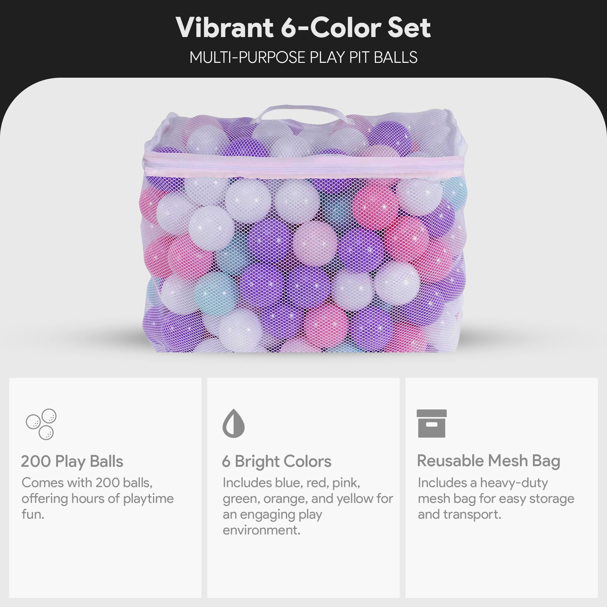 BalanceFrom Fitness 2.3" Crush Proof Play Pit Balls w/Storage Bag, 200 Count - Smart-nests