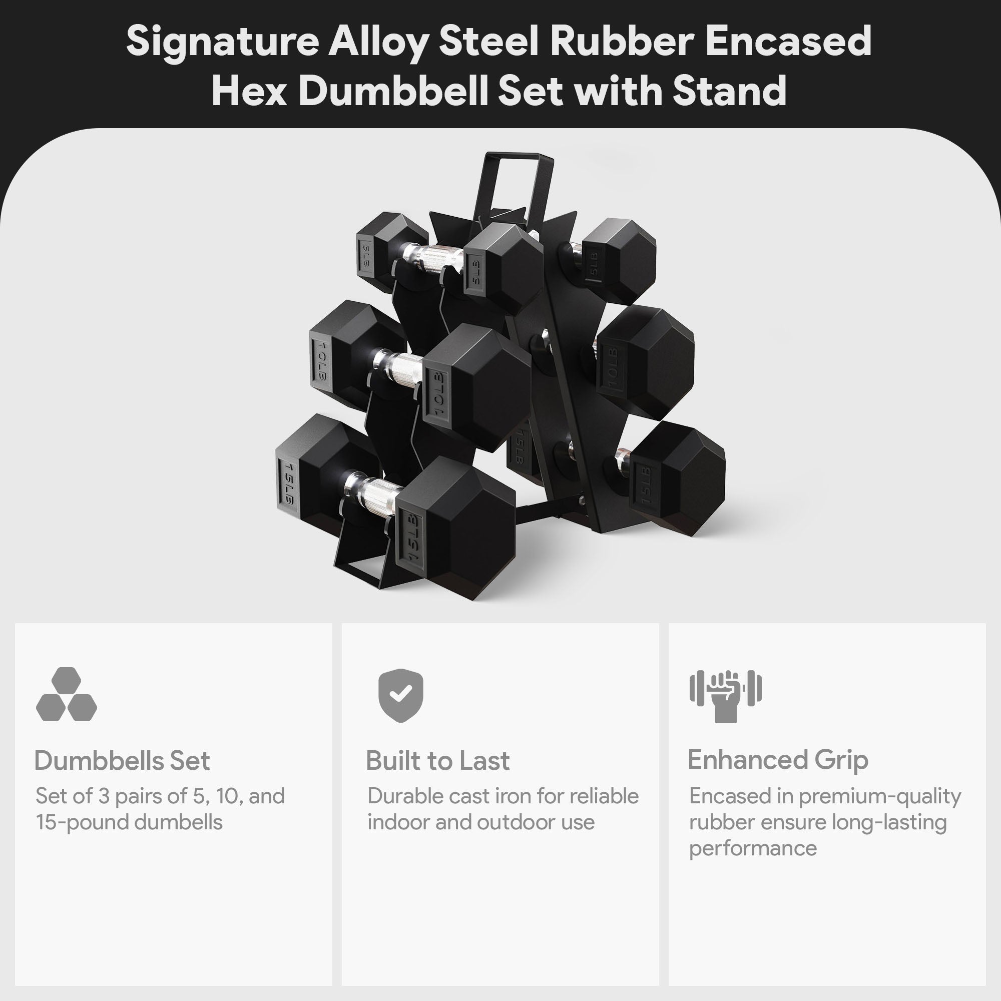 BalanceFrom Fitness Signature Alloy Steel Rubber Encased Hex Dumbbell Set, Black - Smart-nests