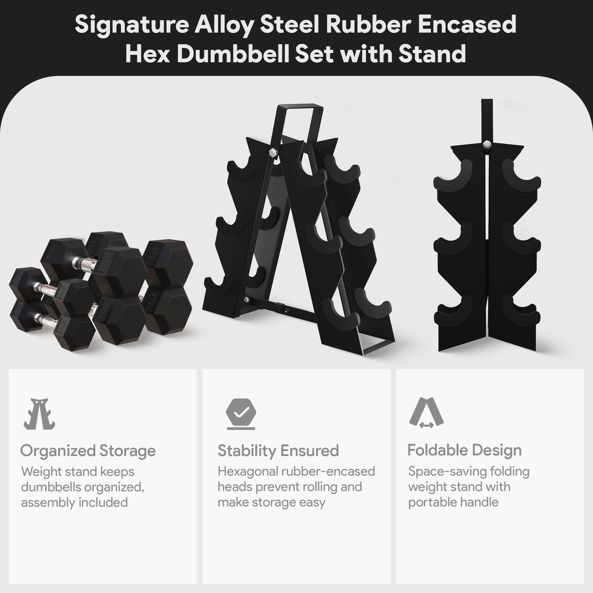 BalanceFrom Fitness Signature Alloy Steel Rubber Encased Hex Dumbbell Set, Black - Smart-nests