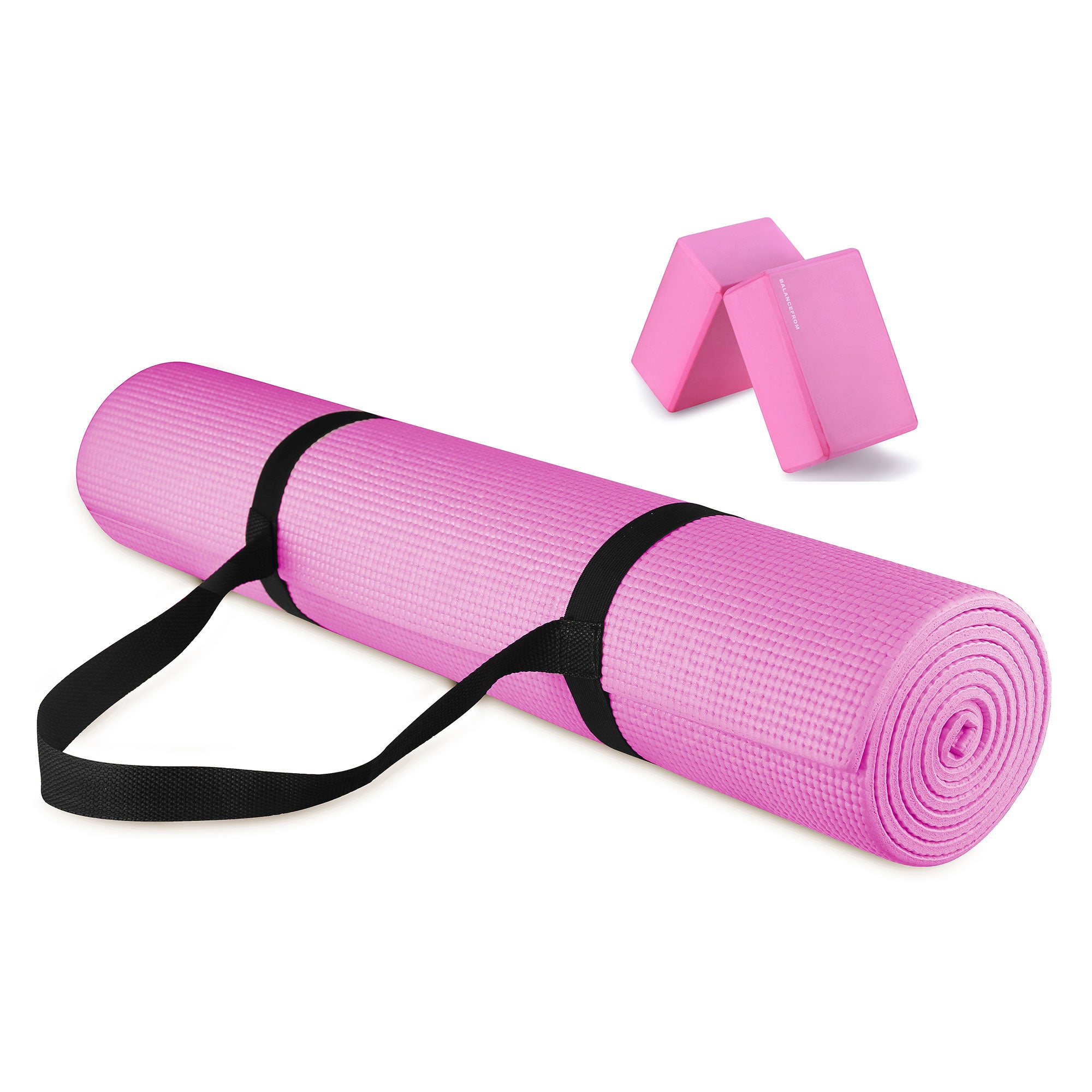 Signature Fitness All Purpose High Density No Tear Exercise Mat w/Strap, Pink - Smart-nests