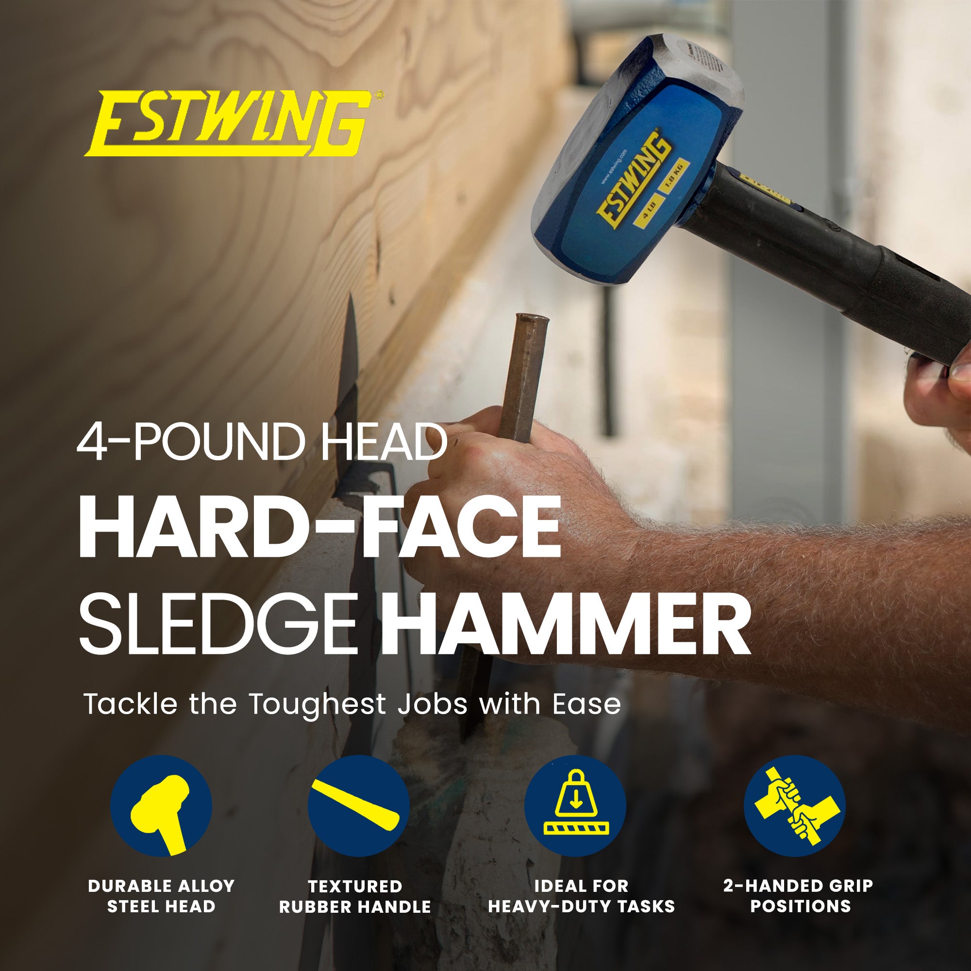 Estwing 4 Pound Head Hard Face Sledge Hammer with 16 Inch Fiberglass Handle - Smart-nests
