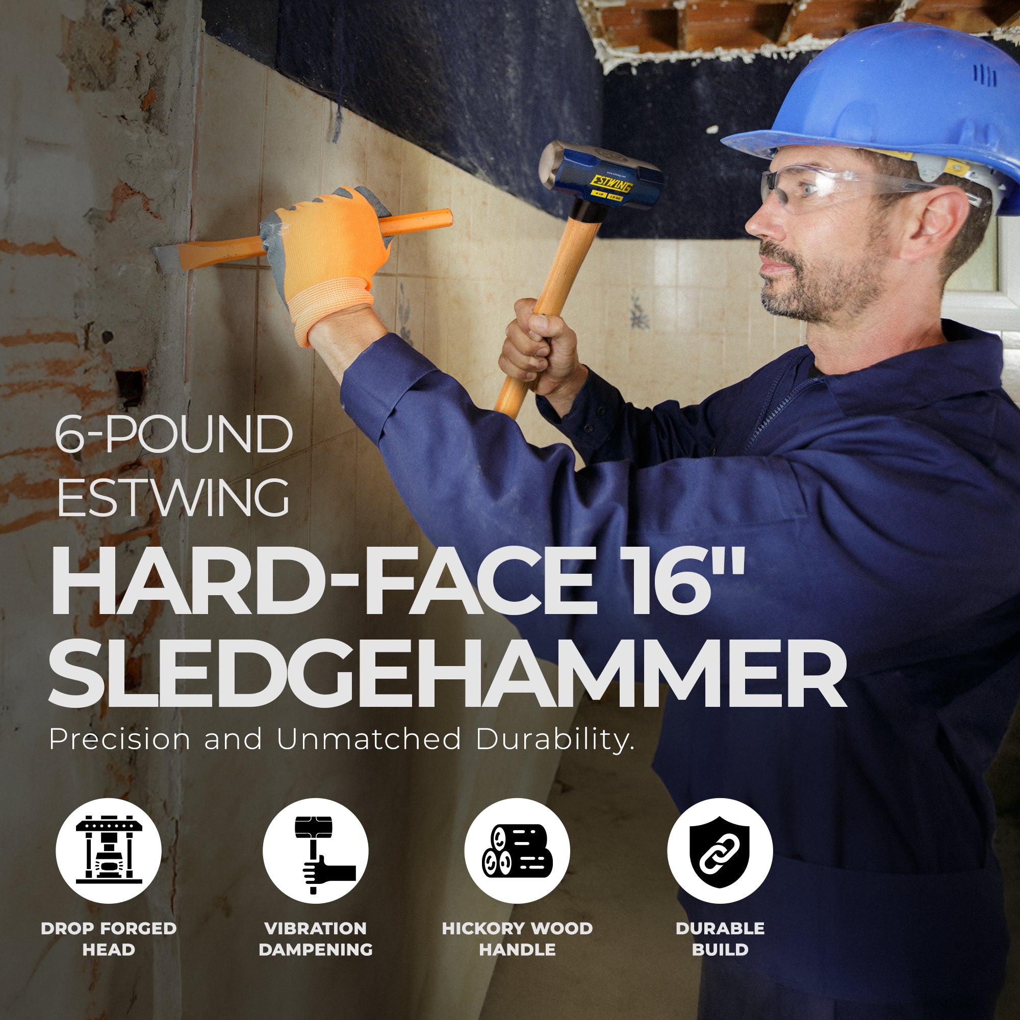 Estwing 4 Pound Head Hard Face Stake Sledge Hammer with 16 Inch Hickory Handle - Smart-nests