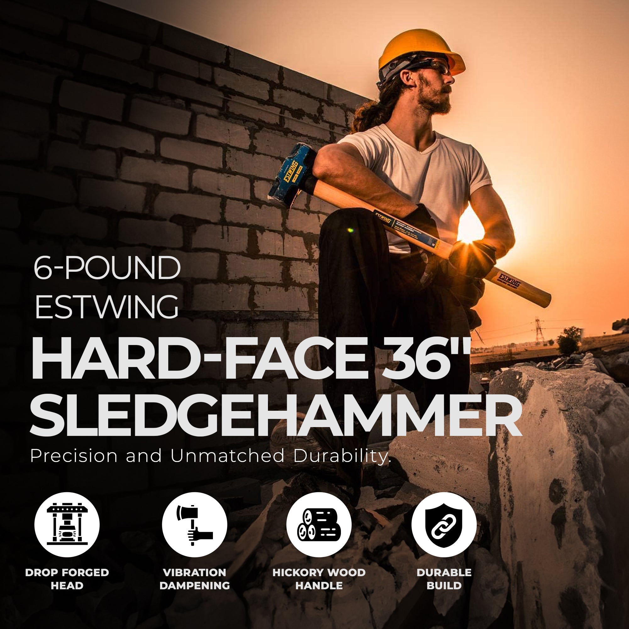 Estwing 6 Pound Head Hard Face Stake Sledge Hammer with 36 Inch Hickory Handle - Smart-nests