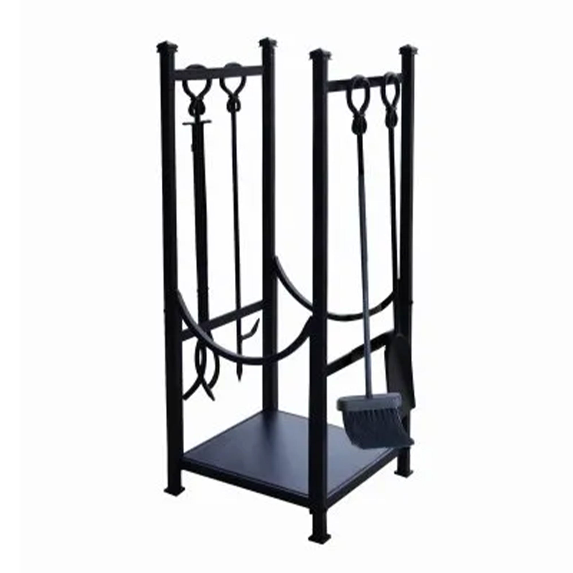 Panacea Firewood Rack with Fireplace Brush, Tong, Shovel, Poker, & Shelf, Black - Smart-nests