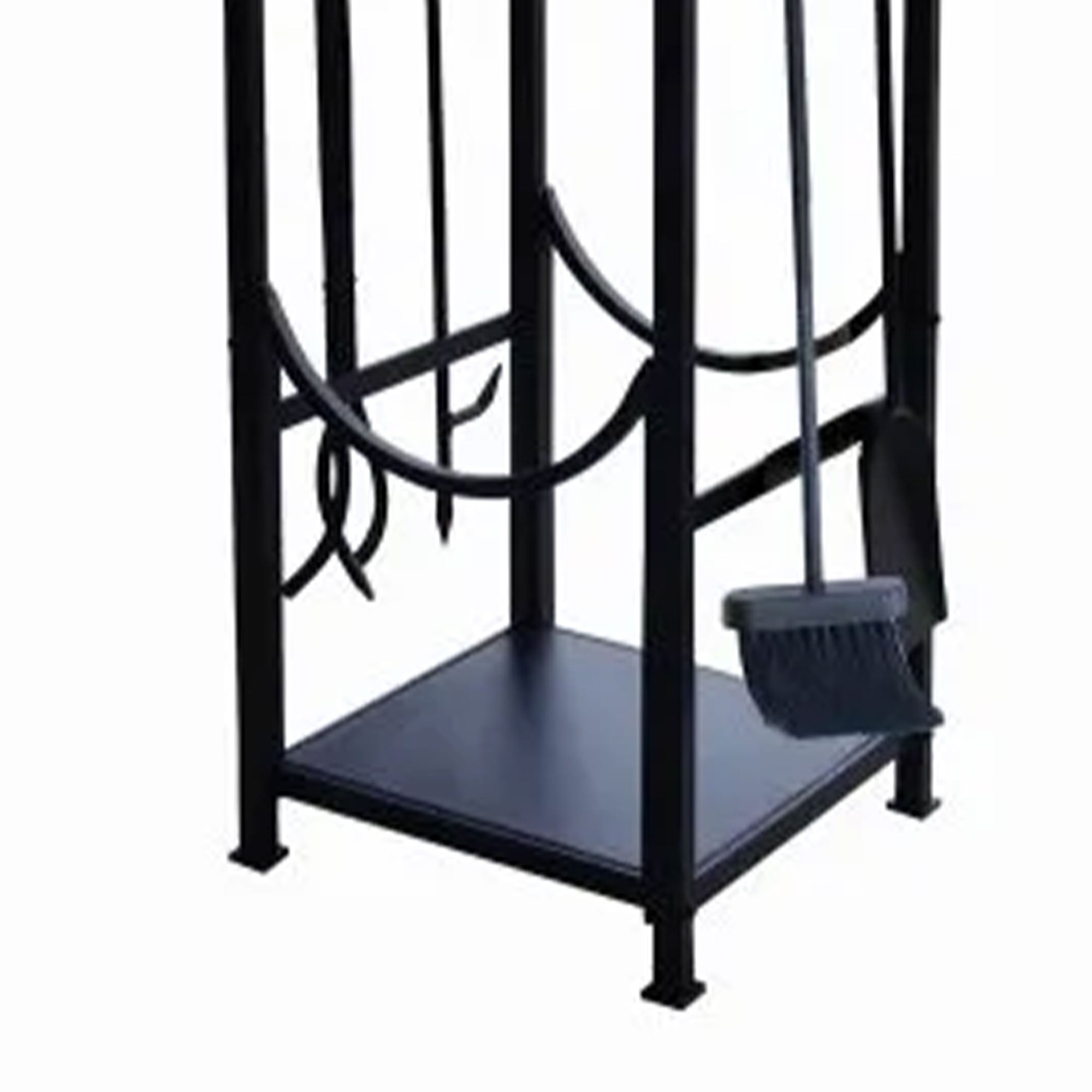 Panacea Firewood Rack with Fireplace Brush, Tong, Shovel, Poker, & Shelf, Black - Smart-nests