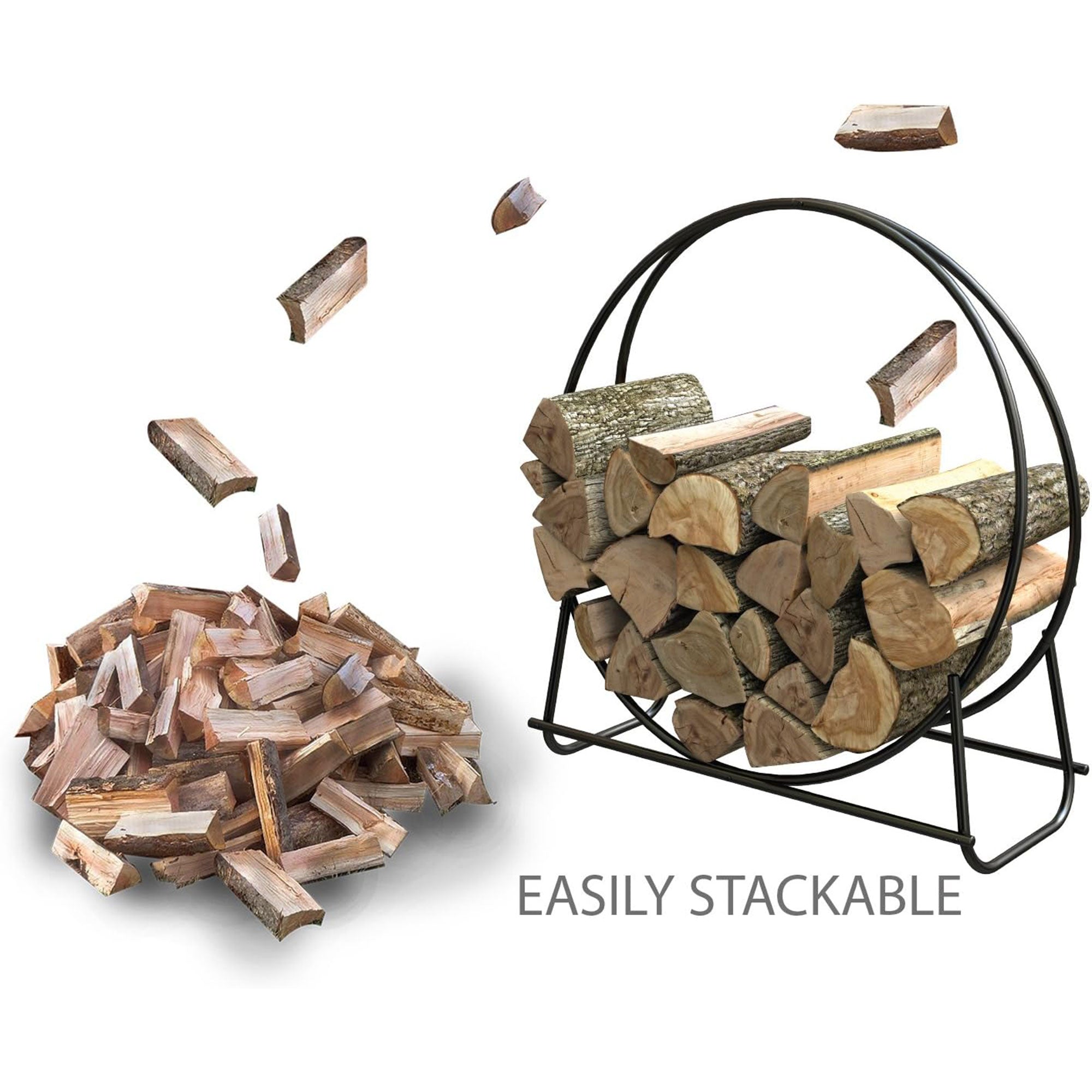 Panacea Open Hearth 20 Inch Tubular Steel Log Hoop for Storing Firewood, Black - Smart-nests