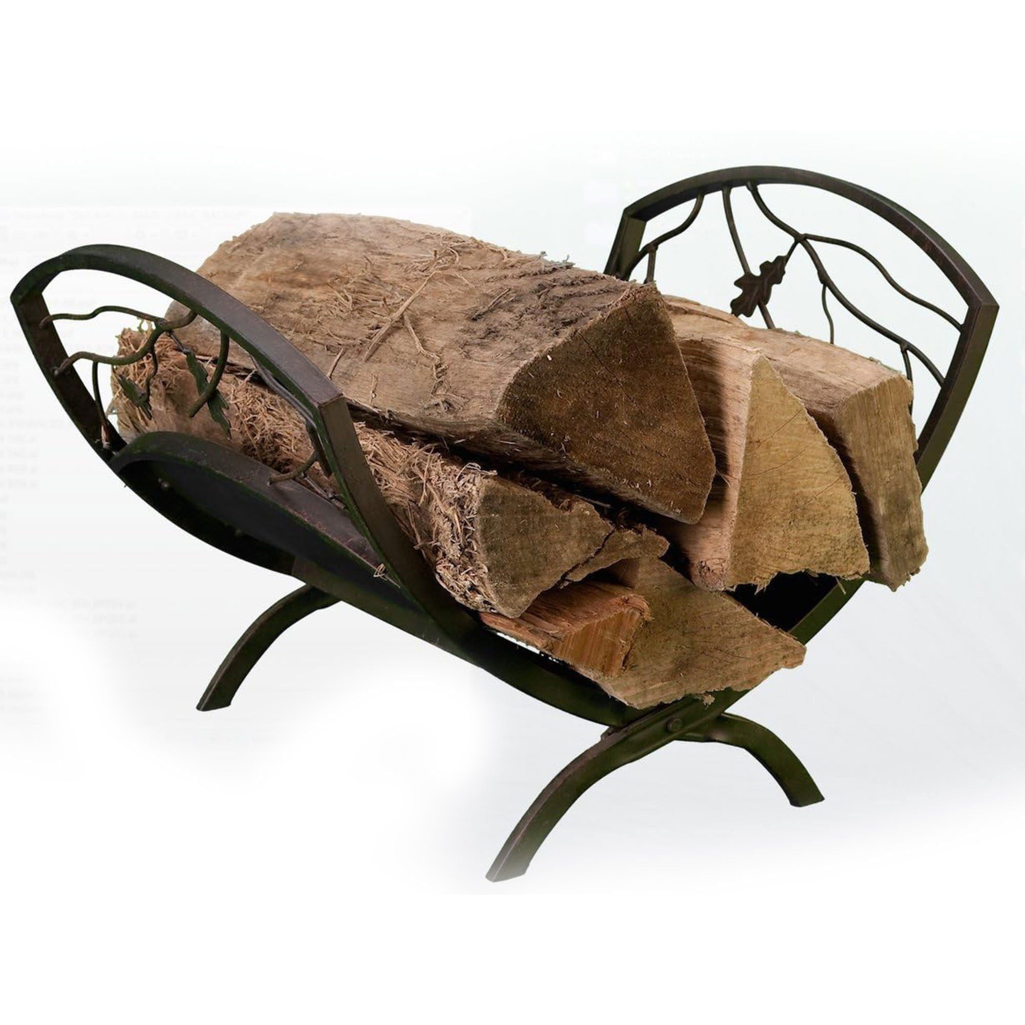 Panacea Compact Foldable Powder-coated Steel Oak Leaf Log Bin with Pan, Brown - Smart-nests