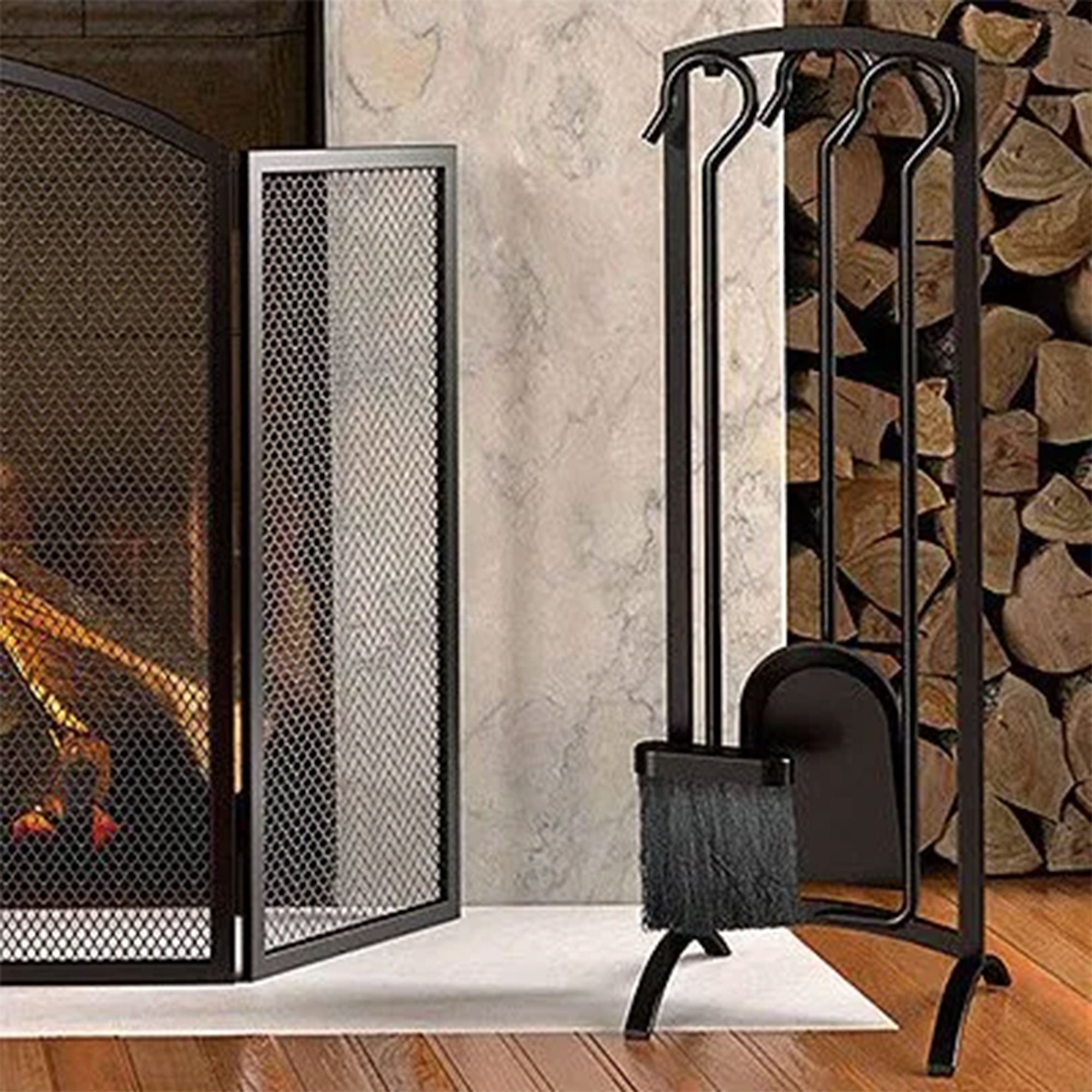 Panacea 4 Piece Arch Top Fireplace Tool Set with Brush, Shovel, Poker and Stand - Smart-nests