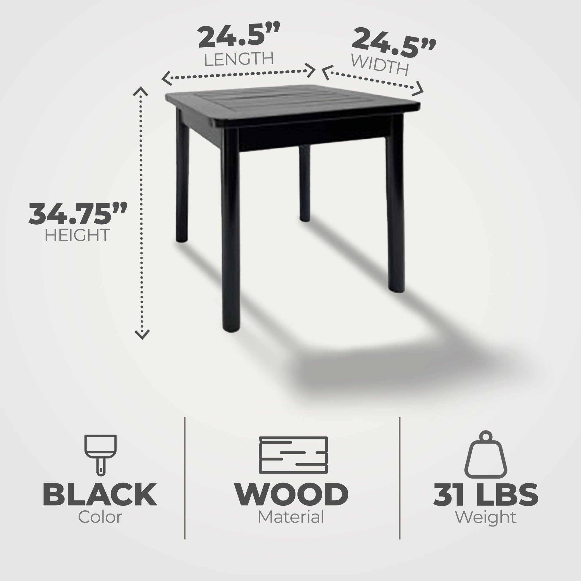 Jack Post Farmhouse Outdoor Hardwood Square Patio Dining Side End Table, Black - Smart-nests