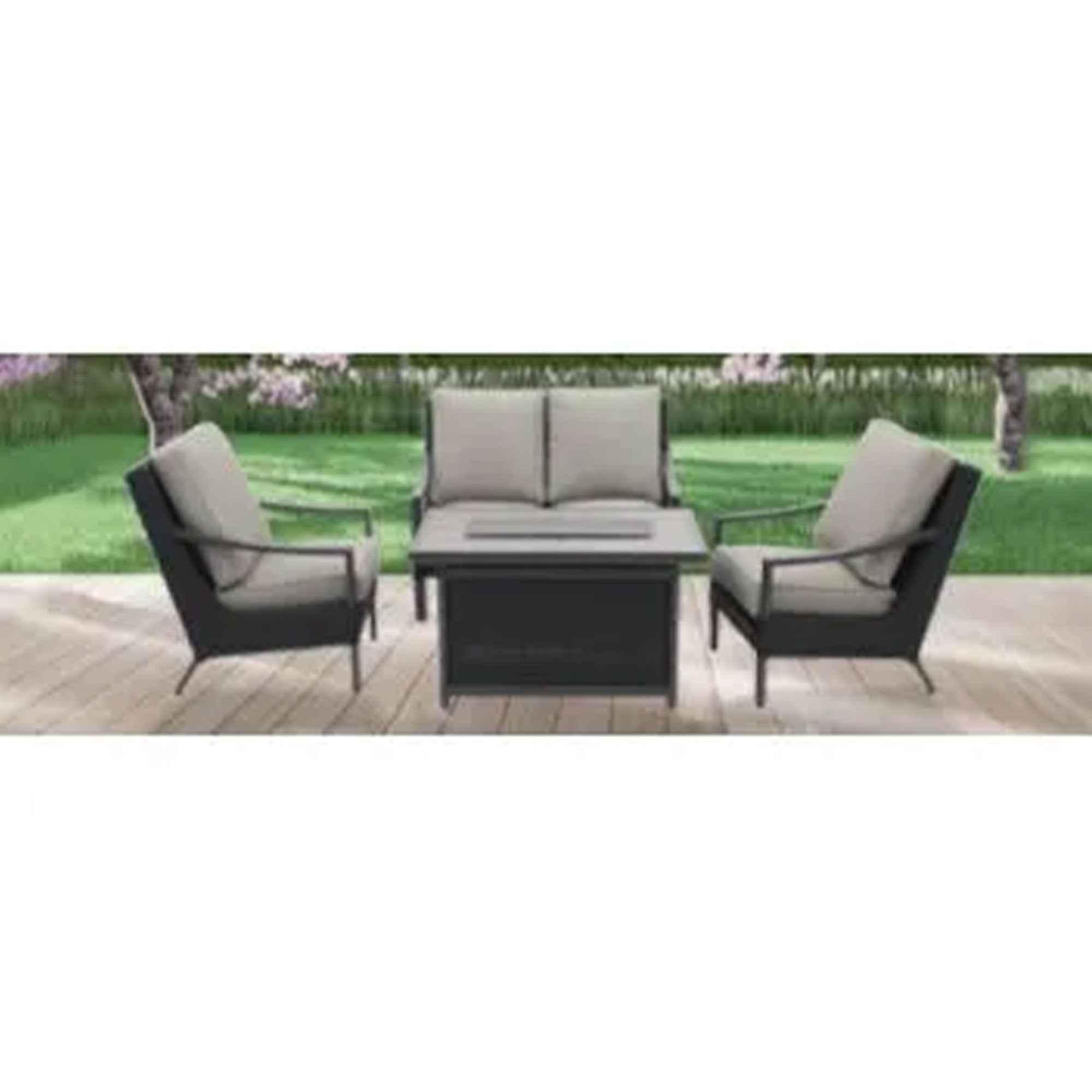 Four Seasons Courtyard Wilmette Firepit Woven Wicker with Grouted Stone Top - Smart-nests