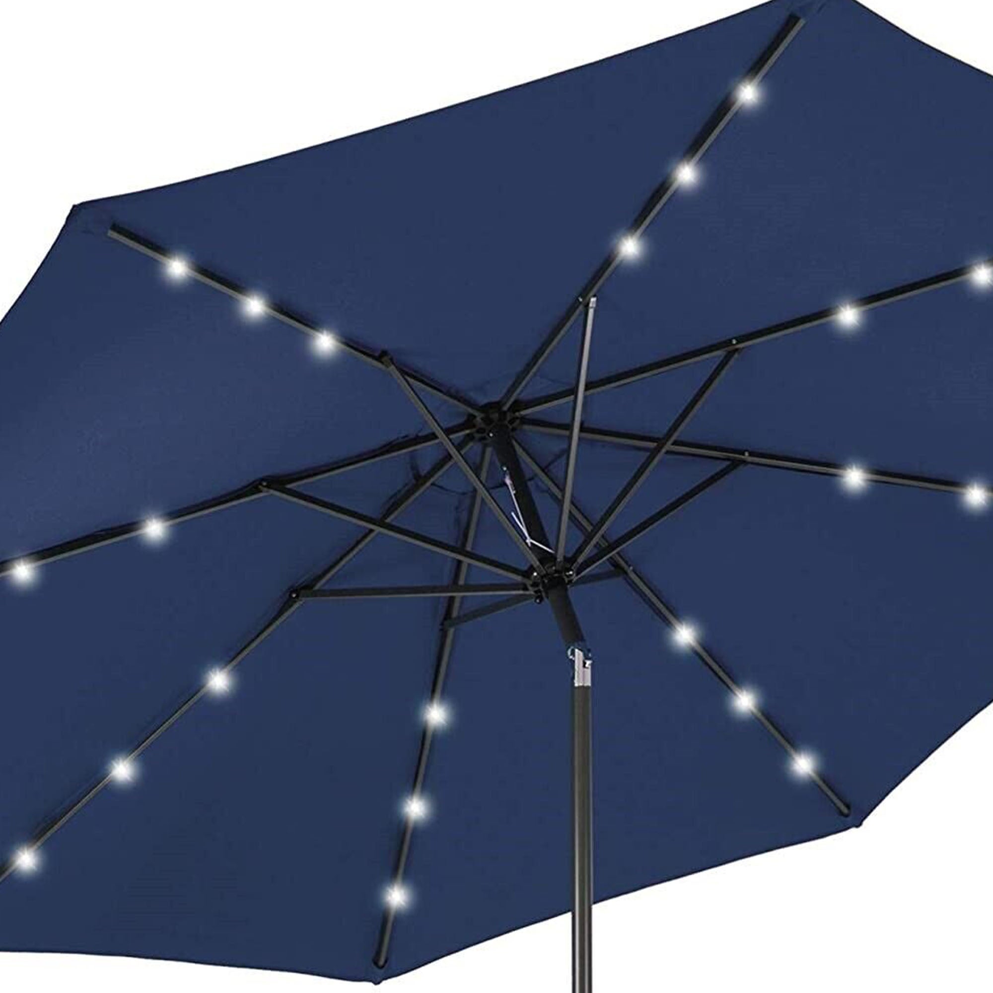 Four Seasons Courtyard 9’ Polyester Patio Market LED Umbrella w/Steel Pole, Navy - Smart-nests