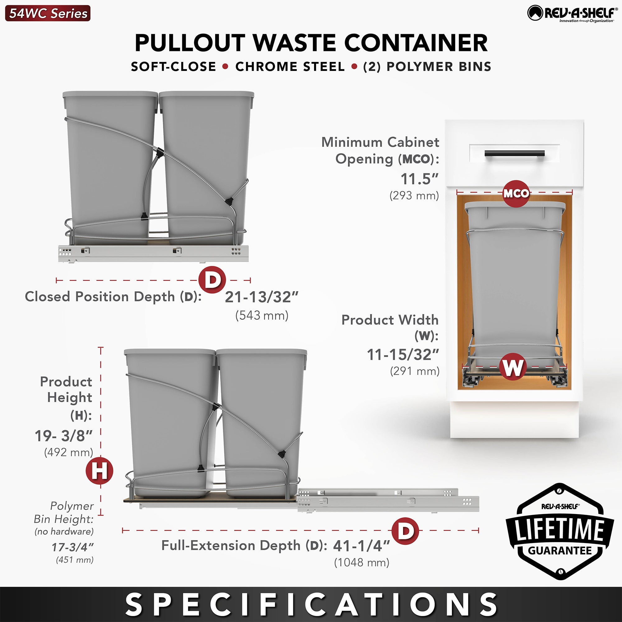Rev-A-Shelf Double 27 qt. Pullout Trash Containers, Gray, 54WC-1527SC-17-1