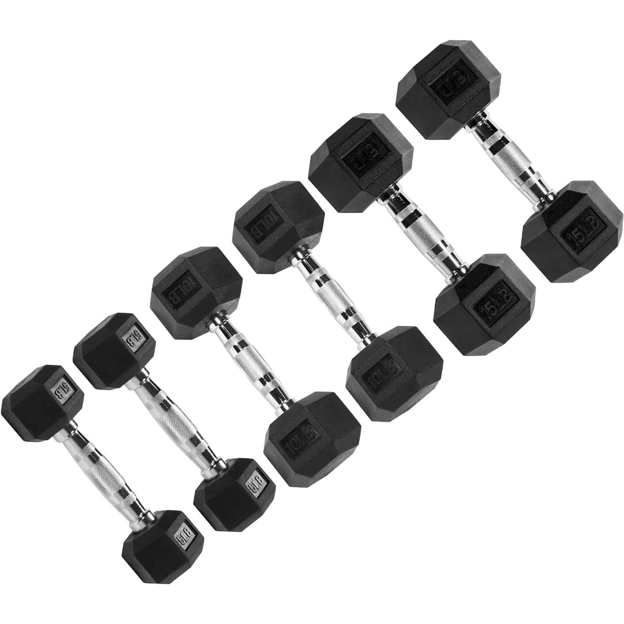 Signature Fitness Hex Dumbbells Strength Workout Equipment Set of 5, 10 & 15 lbs - Smart-nests