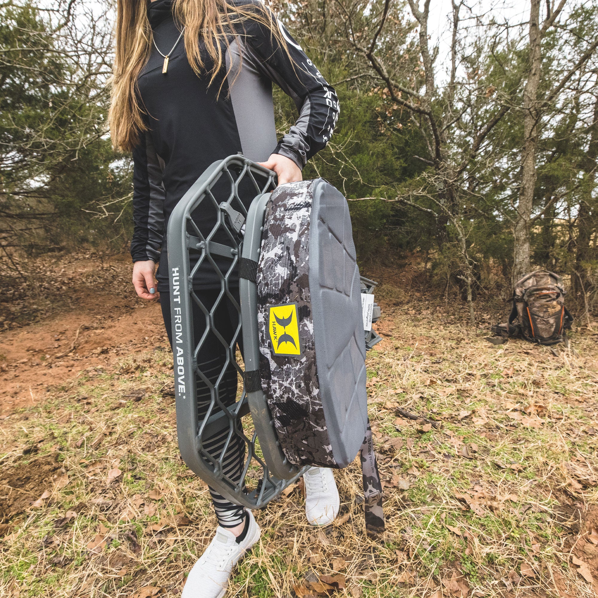 Hawk Mega Combat Hang On Tree Stand, Deer Stand with XL Saddle Hunting Platform