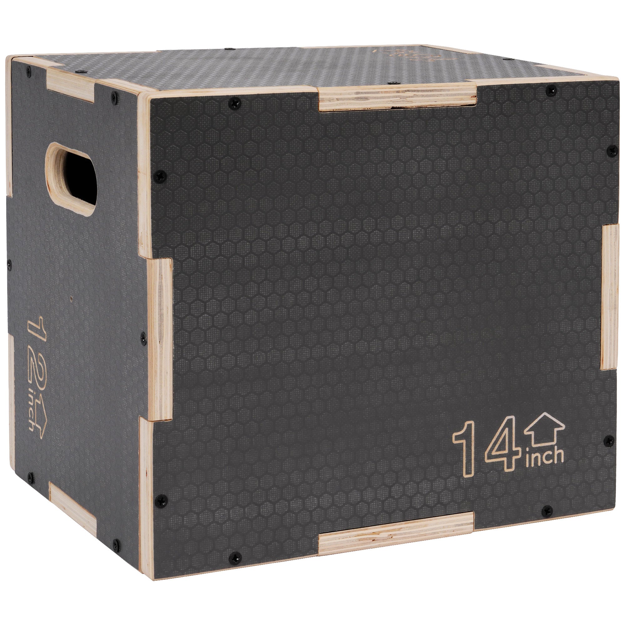 Signature Fitness 16" x 14" x 12" Wooden Plyo Box Non-Slip Jump Platform, Gray - Smart-nests