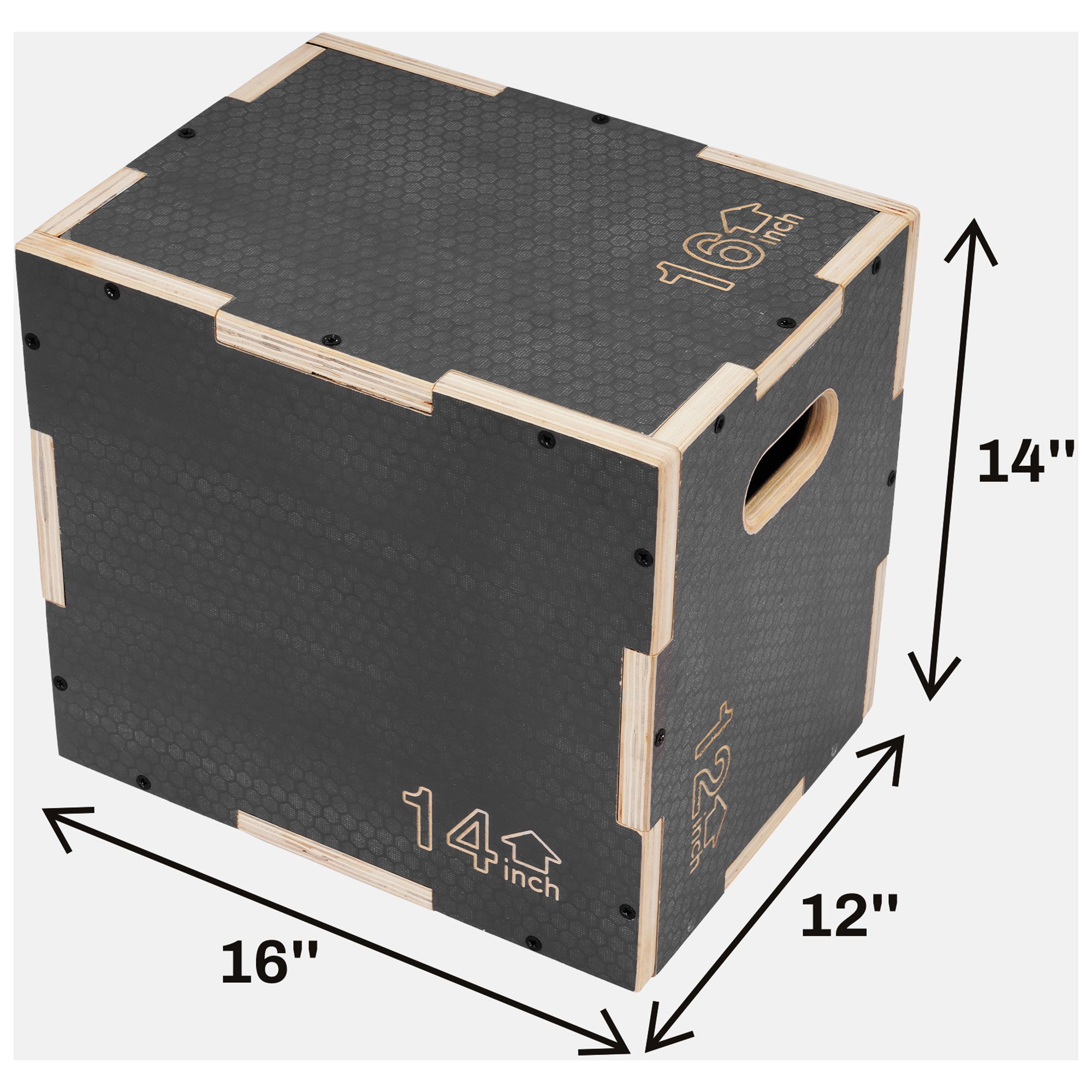 Signature Fitness 16" x 14" x 12" Wooden Plyo Box Non-Slip Jump Platform, Gray - Smart-nests