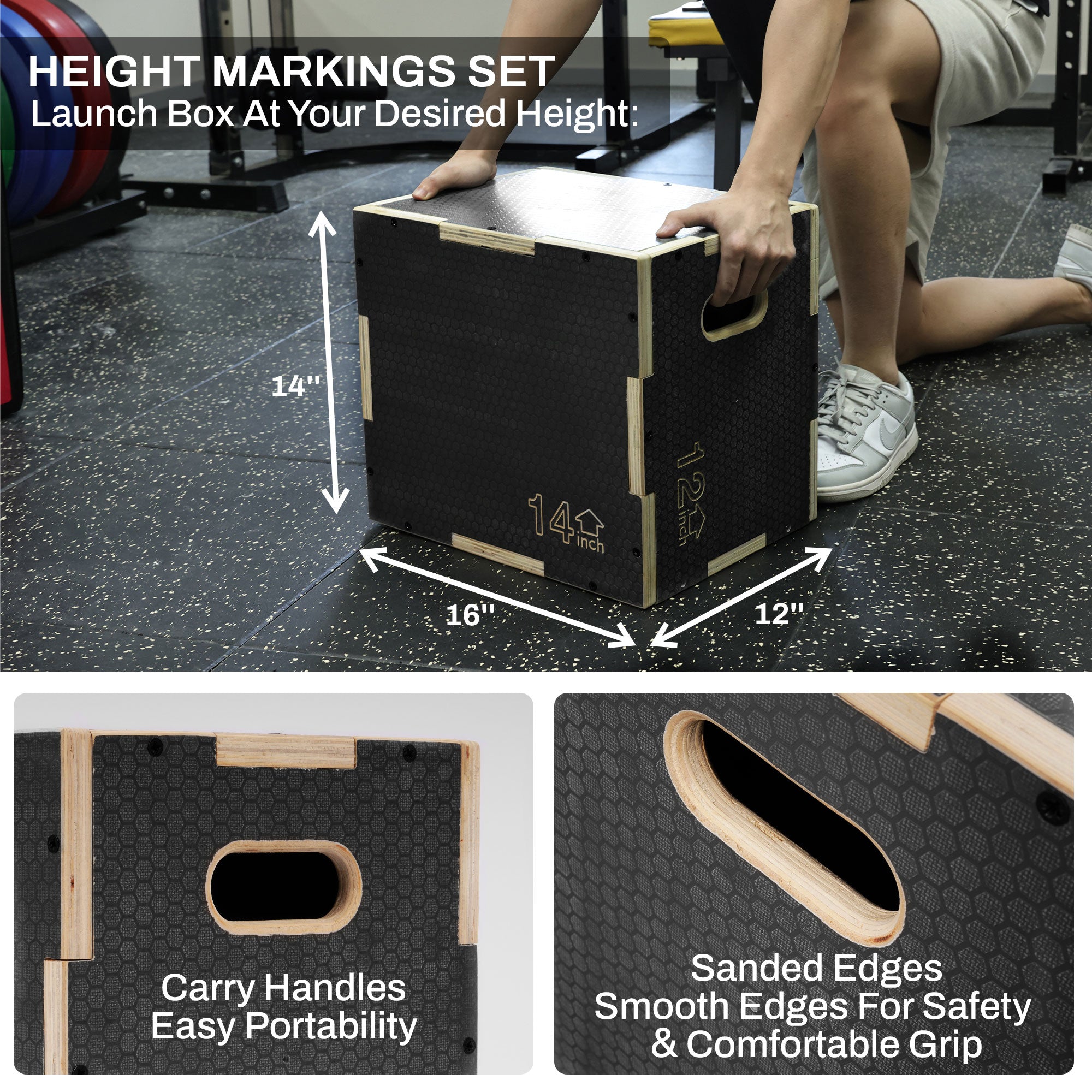 Signature Fitness 16" x 14" x 12" Wooden Plyo Box Non-Slip Jump Platform, Gray - Smart-nests