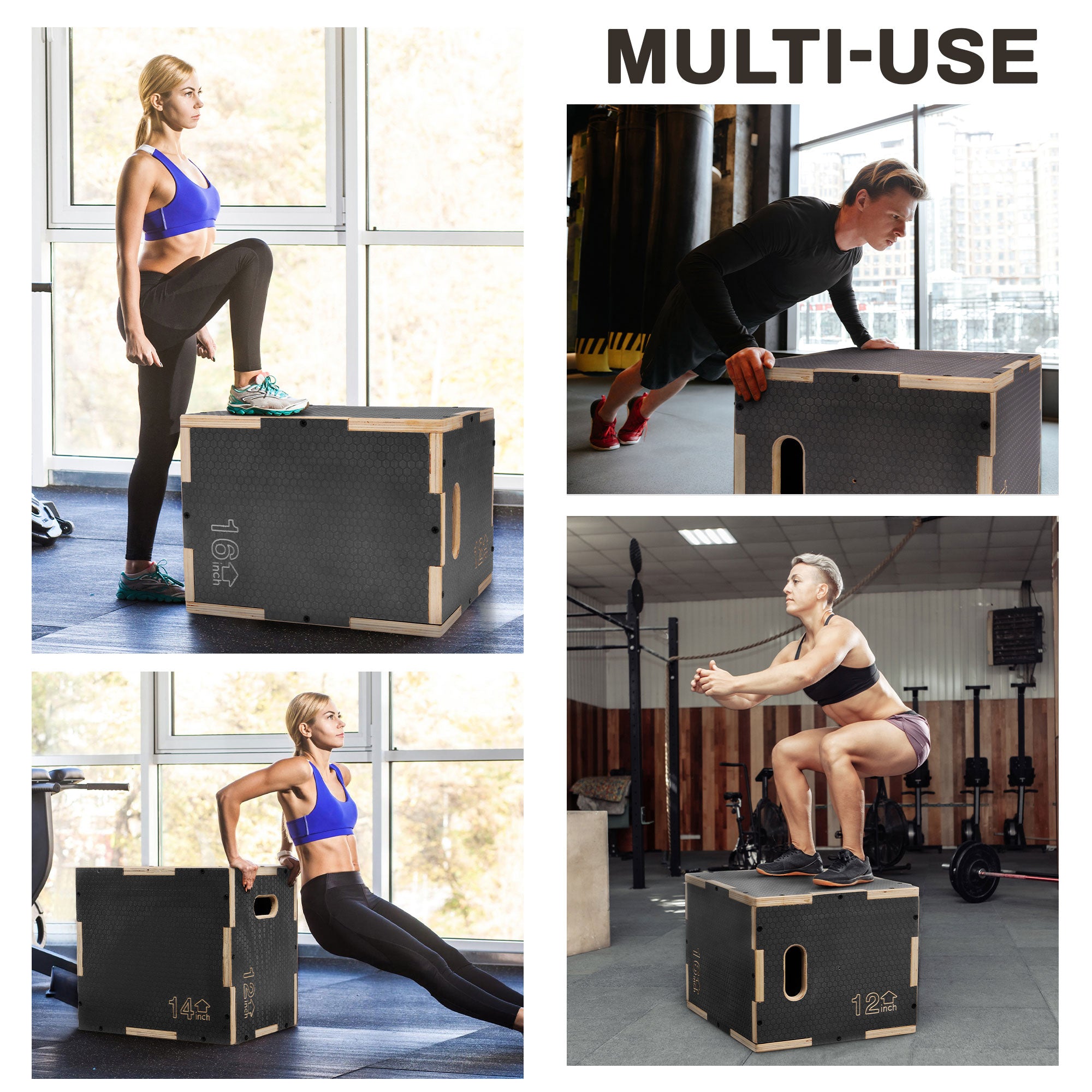 Signature Fitness 16" x 14" x 12" Wooden Plyo Box Non-Slip Jump Platform, Gray - Smart-nests