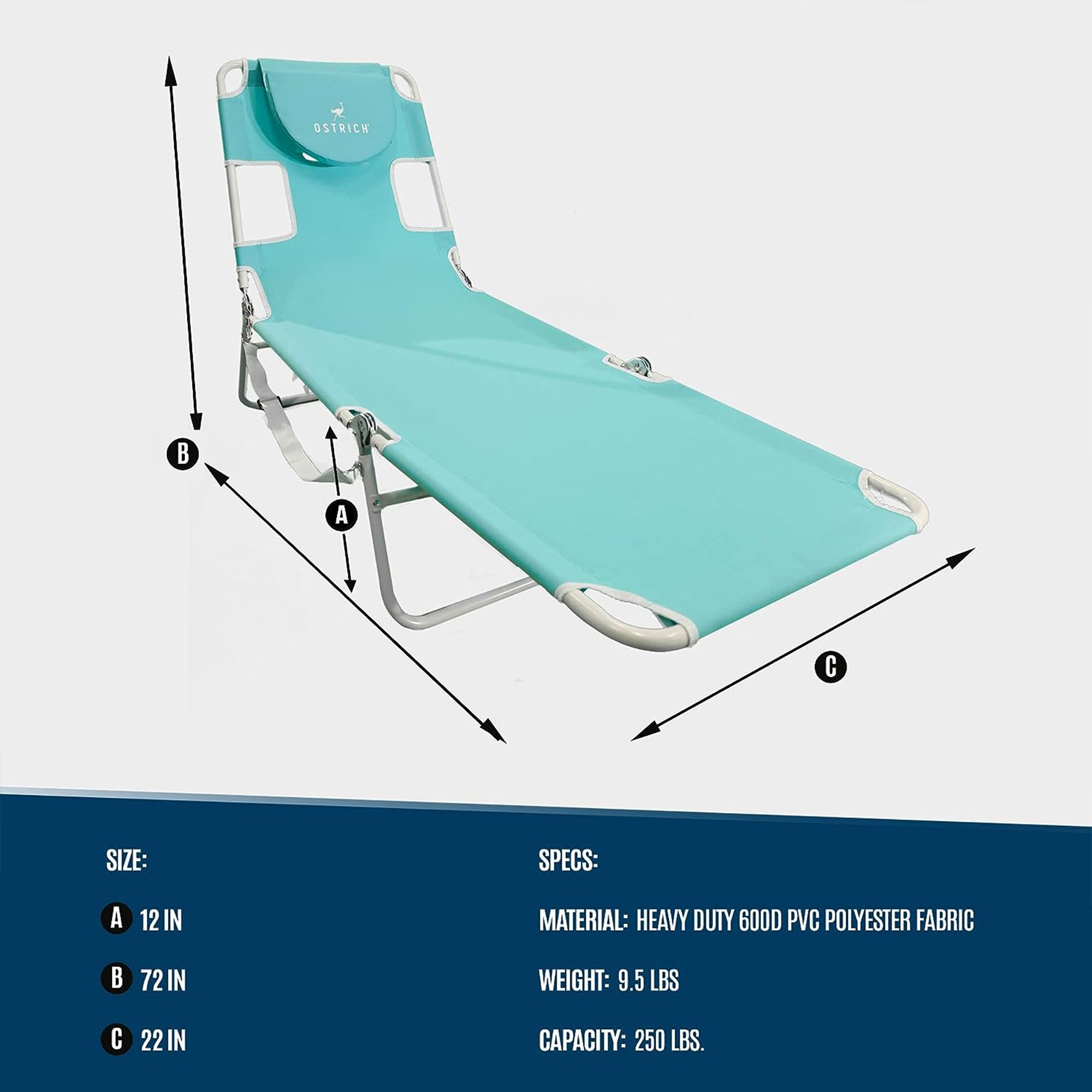 Ostrich Chaise Lounge, Versatile Facedown Beach Camping Pool Tanning Chair, Aqua - Smart-nests