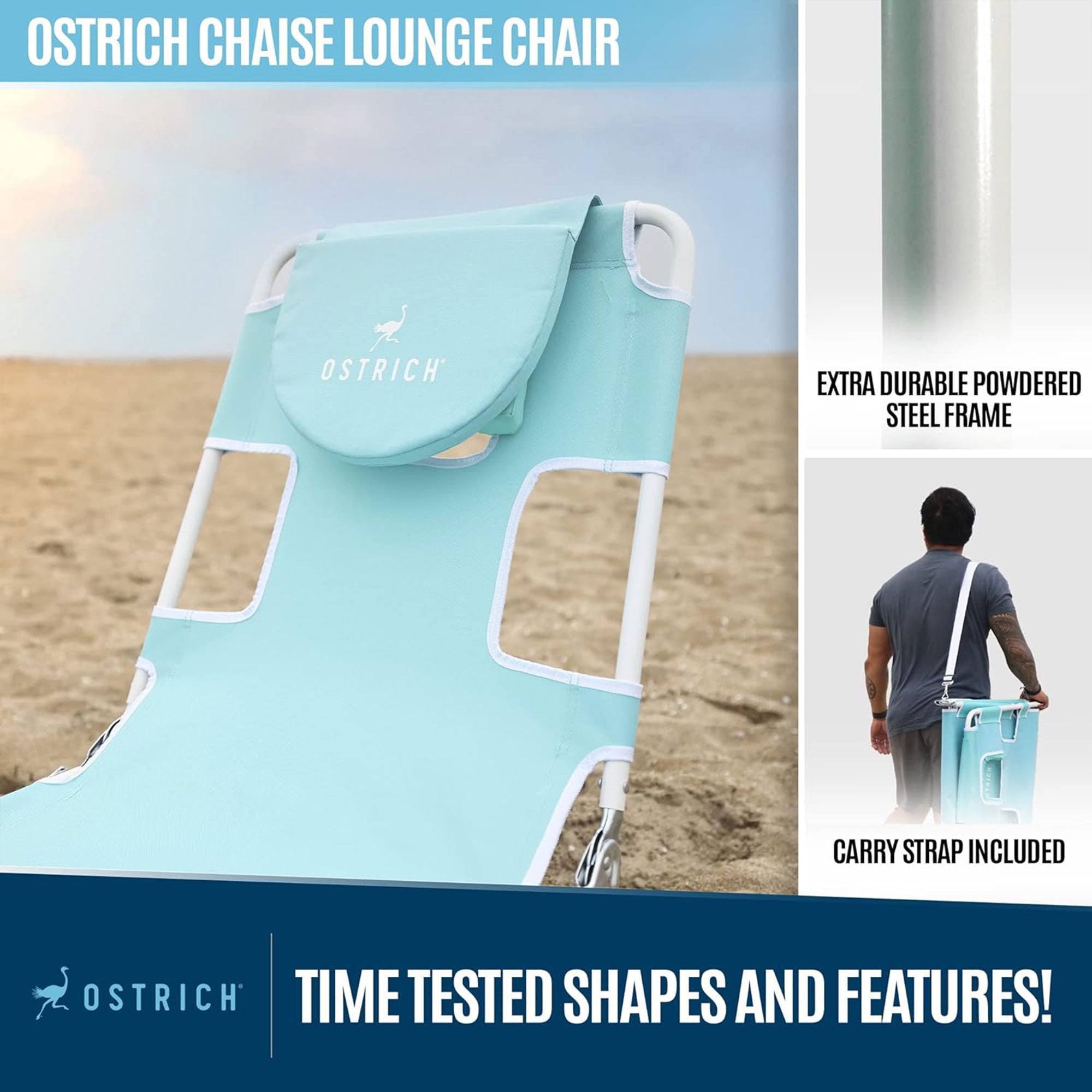 Ostrich Chaise Lounge, Versatile Facedown Beach Camping Pool Tanning Chair, Aqua - Smart-nests