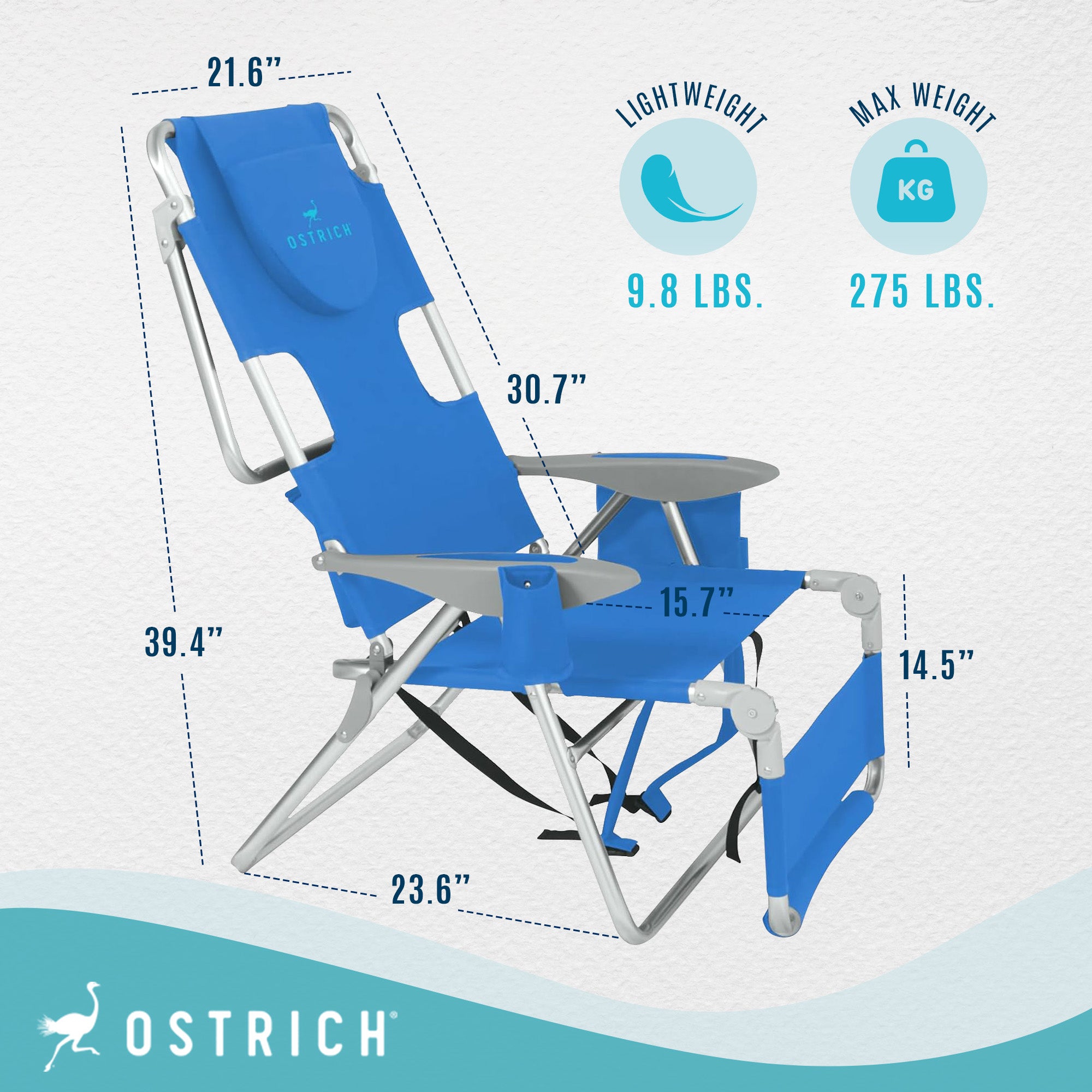 Deltess Ostrich 3 In 1 Portable Chair Cooler Bag & Reclining Lounger, Royal Blue - Smart-nests