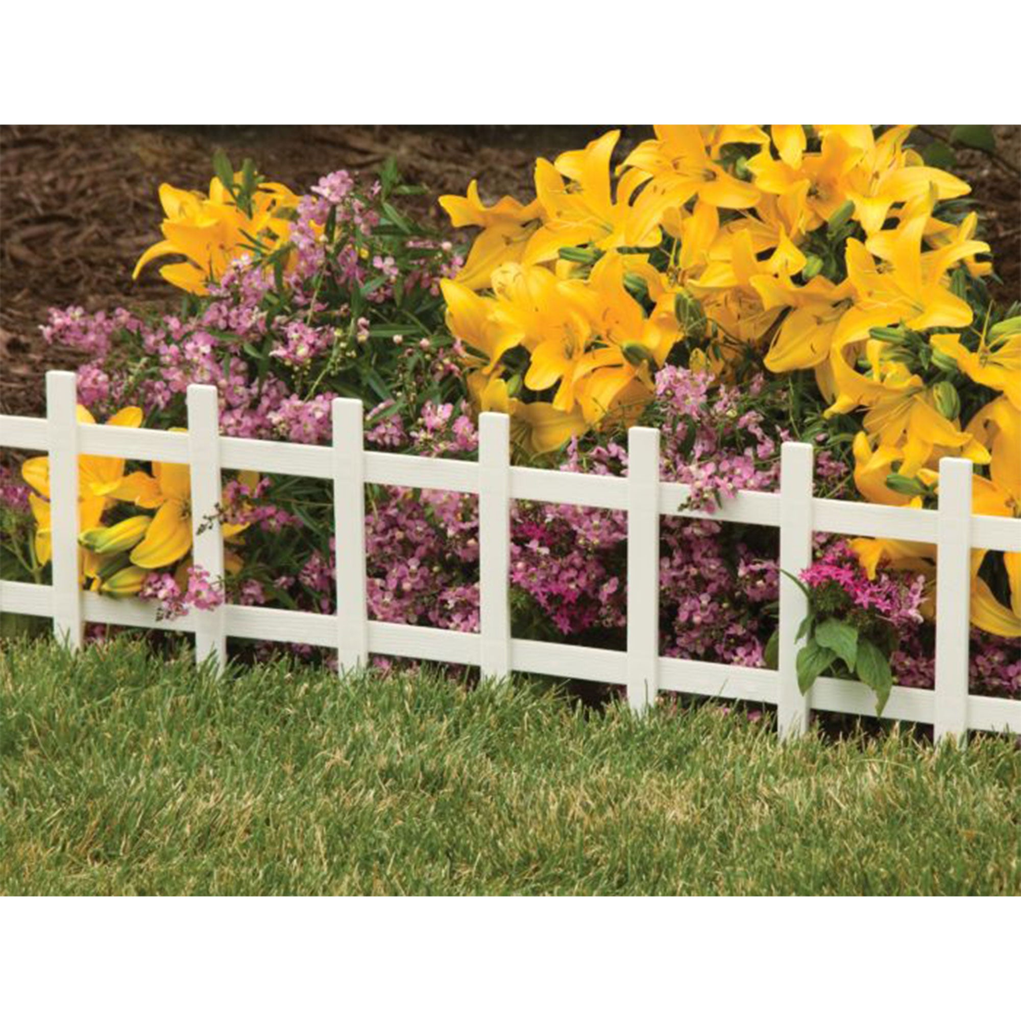 Suncast Cape Cod Styling Long Border Fence w/ Interlocking Tabs, White (4 Pack) - Smart-nests
