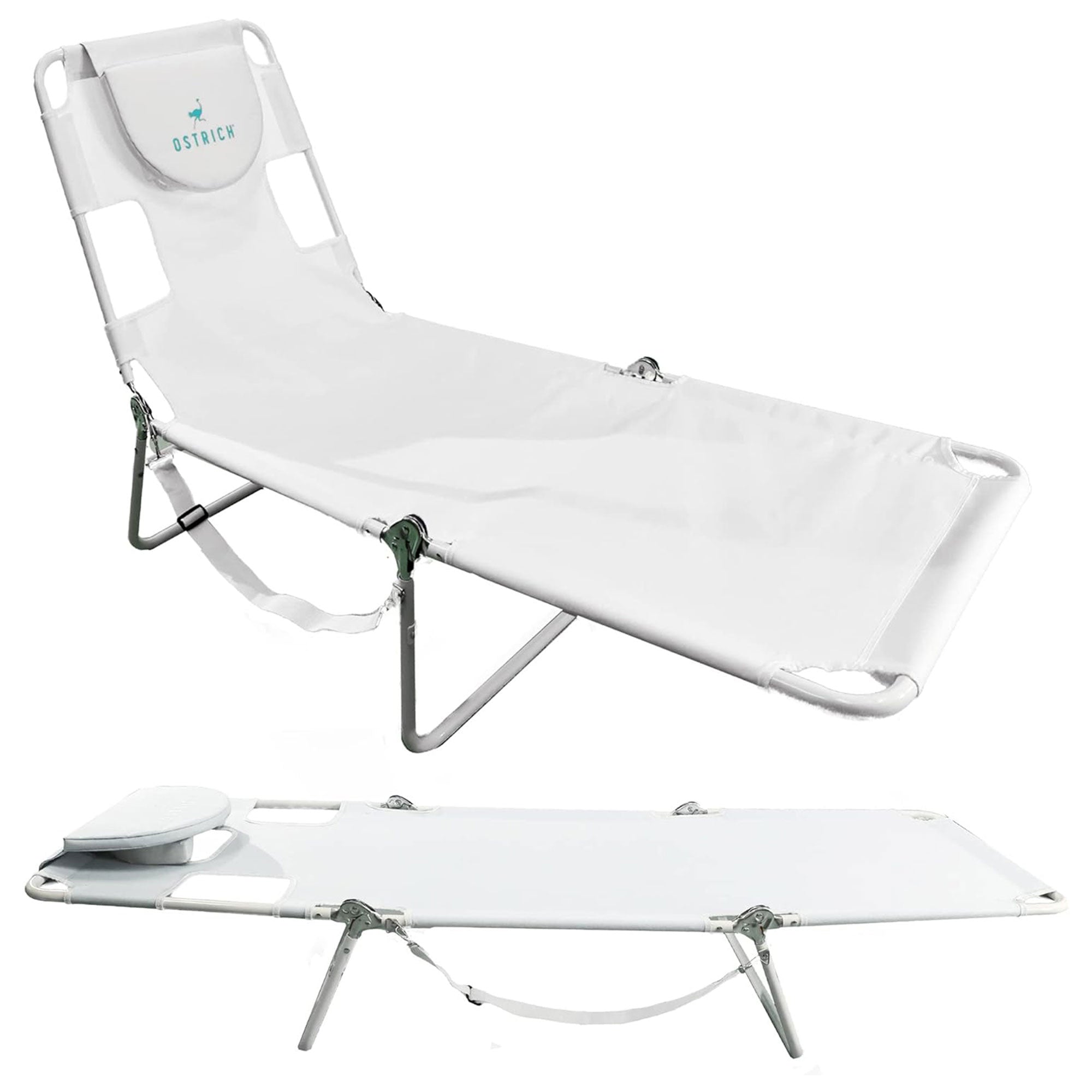 Ostrich Chaise Lounge Versatile Facedown Beach Camping Pool Tanning Chair, White - Smart-nests