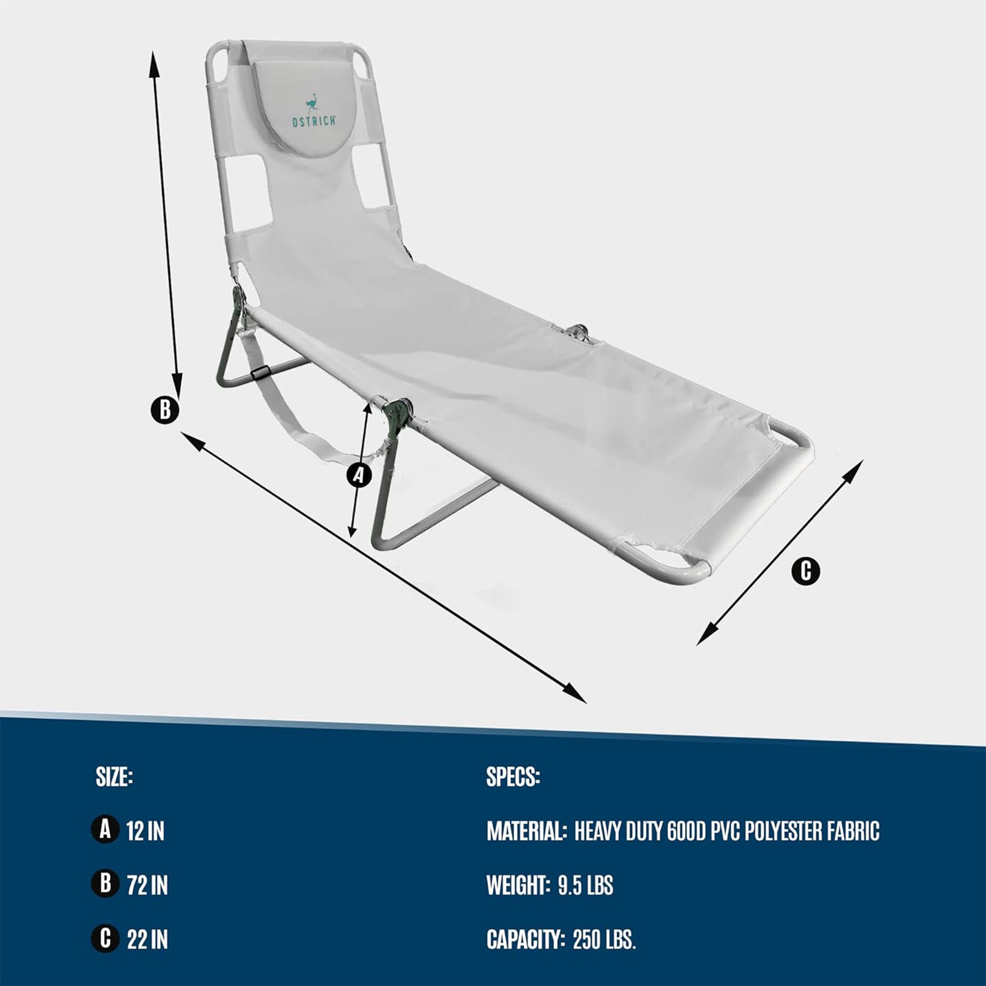 Ostrich Chaise Lounge Versatile Facedown Beach Camping Pool Tanning Chair, White - Smart-nests