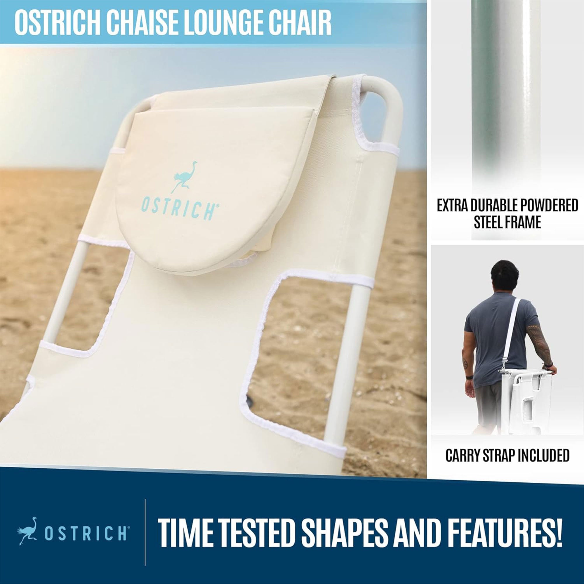 Ostrich Chaise Lounge Versatile Facedown Beach Camping Pool Tanning Chair, White - Smart-nests