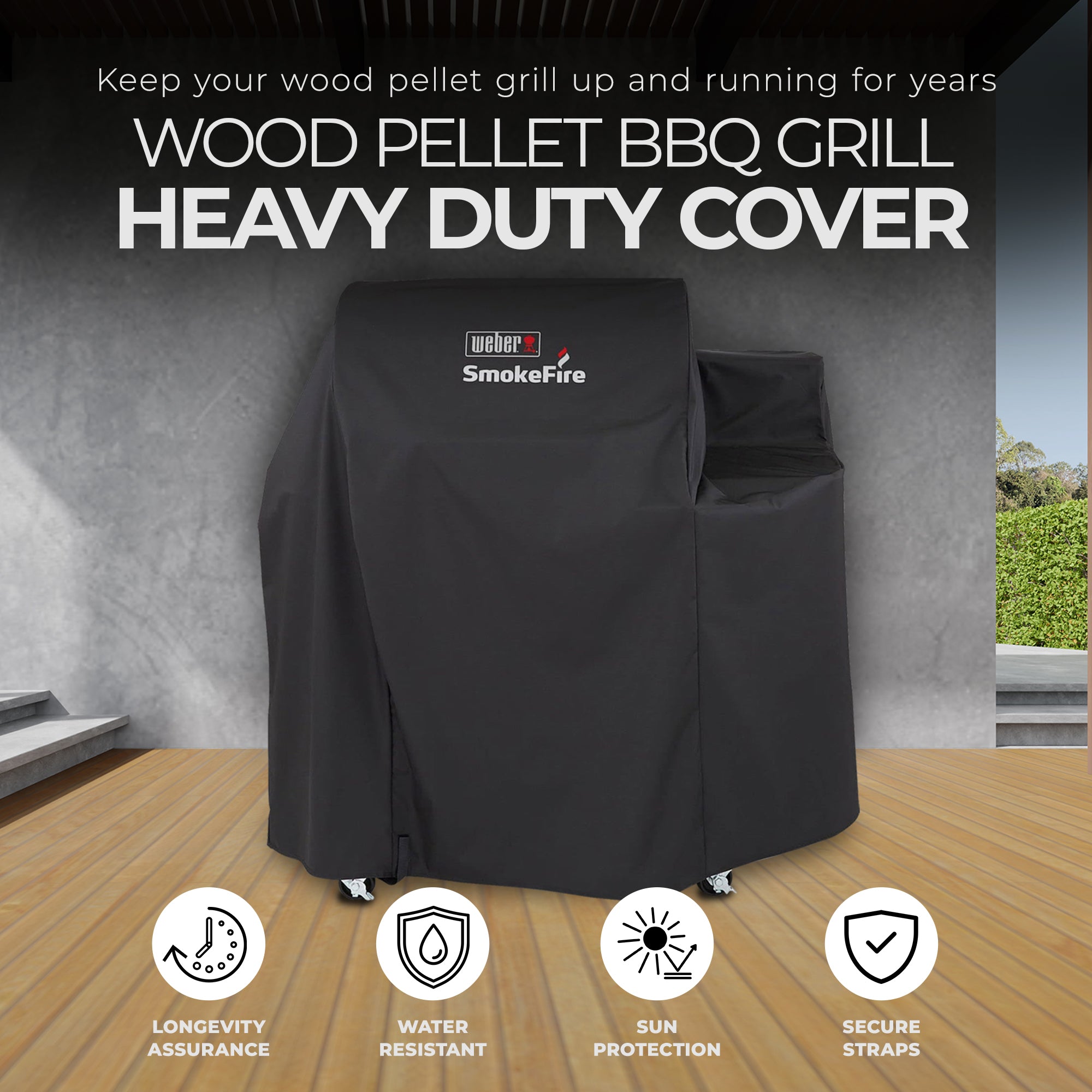 Weber SmokeFire EX4 Wood Pellet BBQ Grill Heavy Duty Polyester Cover, Black - Smart-nests