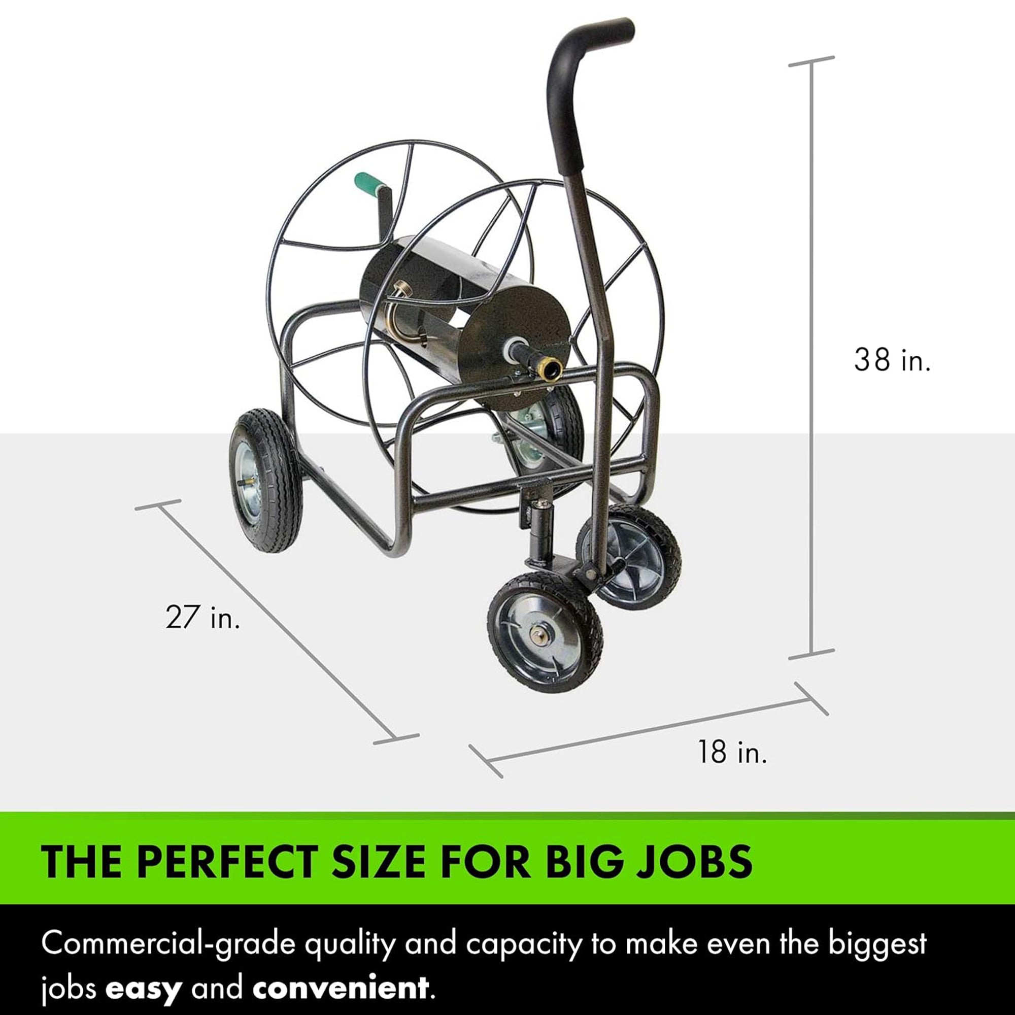 Yard Butler 4 Wheel Heavy Duty Steel Hose Truck Holds 400 Feet of Hose, Black - Smart-nests