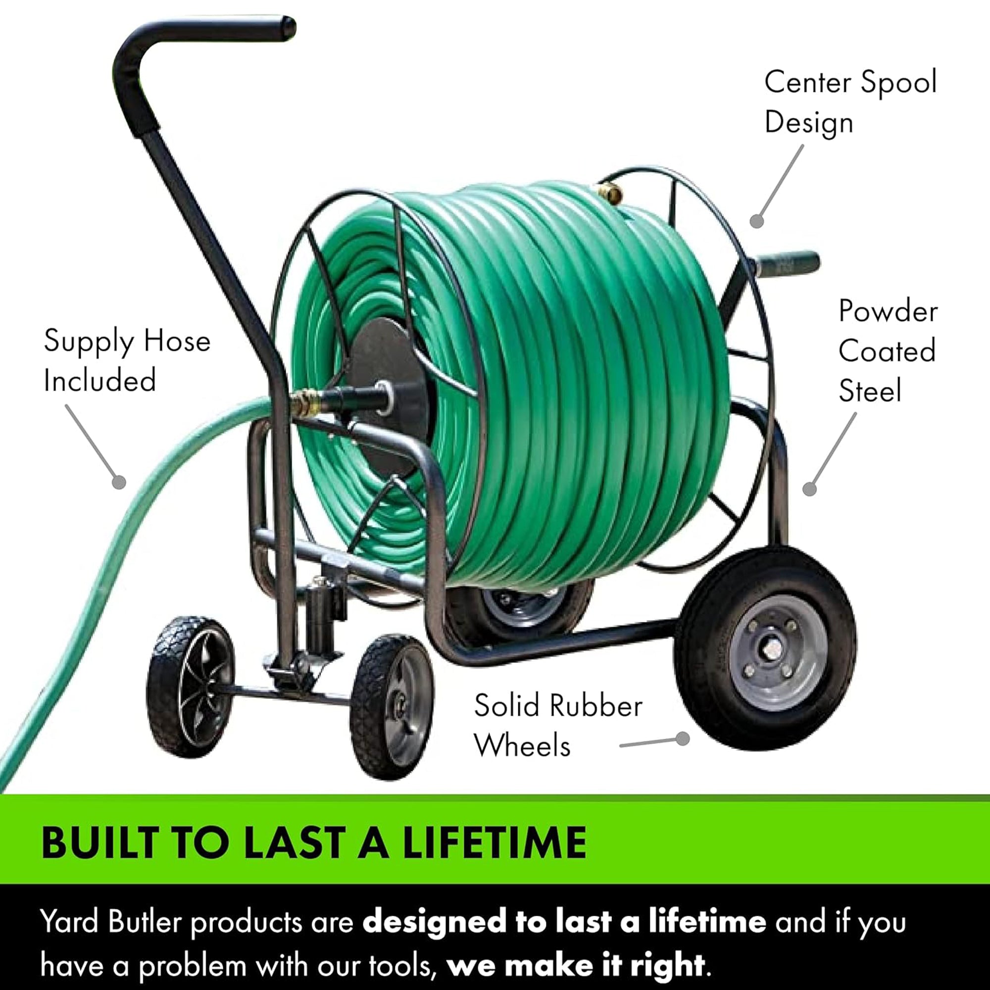 Yard Butler 4 Wheel Heavy Duty Steel Hose Truck Holds 400 Feet of Hose, Black - Smart-nests