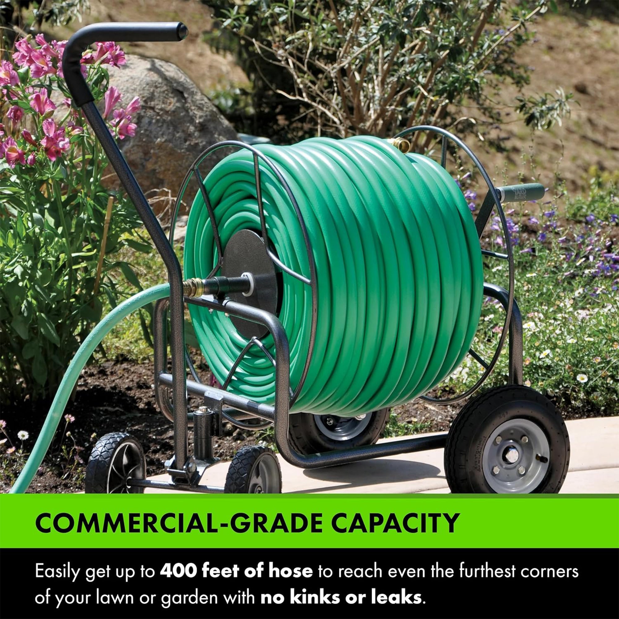 Yard Butler 4 Wheel Heavy Duty Steel Hose Truck Holds 400 Feet of Hose, Black - Smart-nests