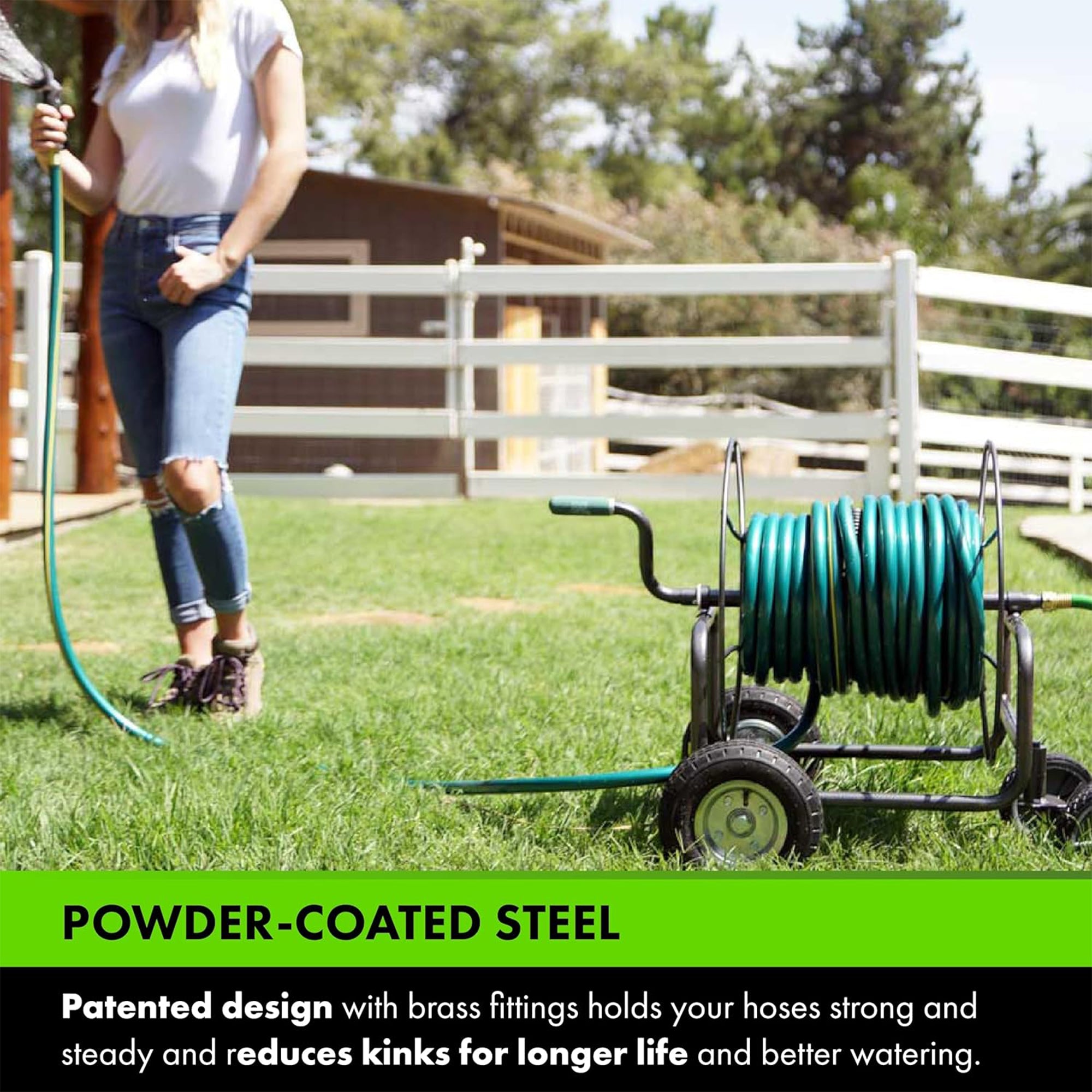 Yard Butler 4 Wheel Heavy Duty Steel Hose Truck Holds 400 Feet of Hose, Black - Smart-nests