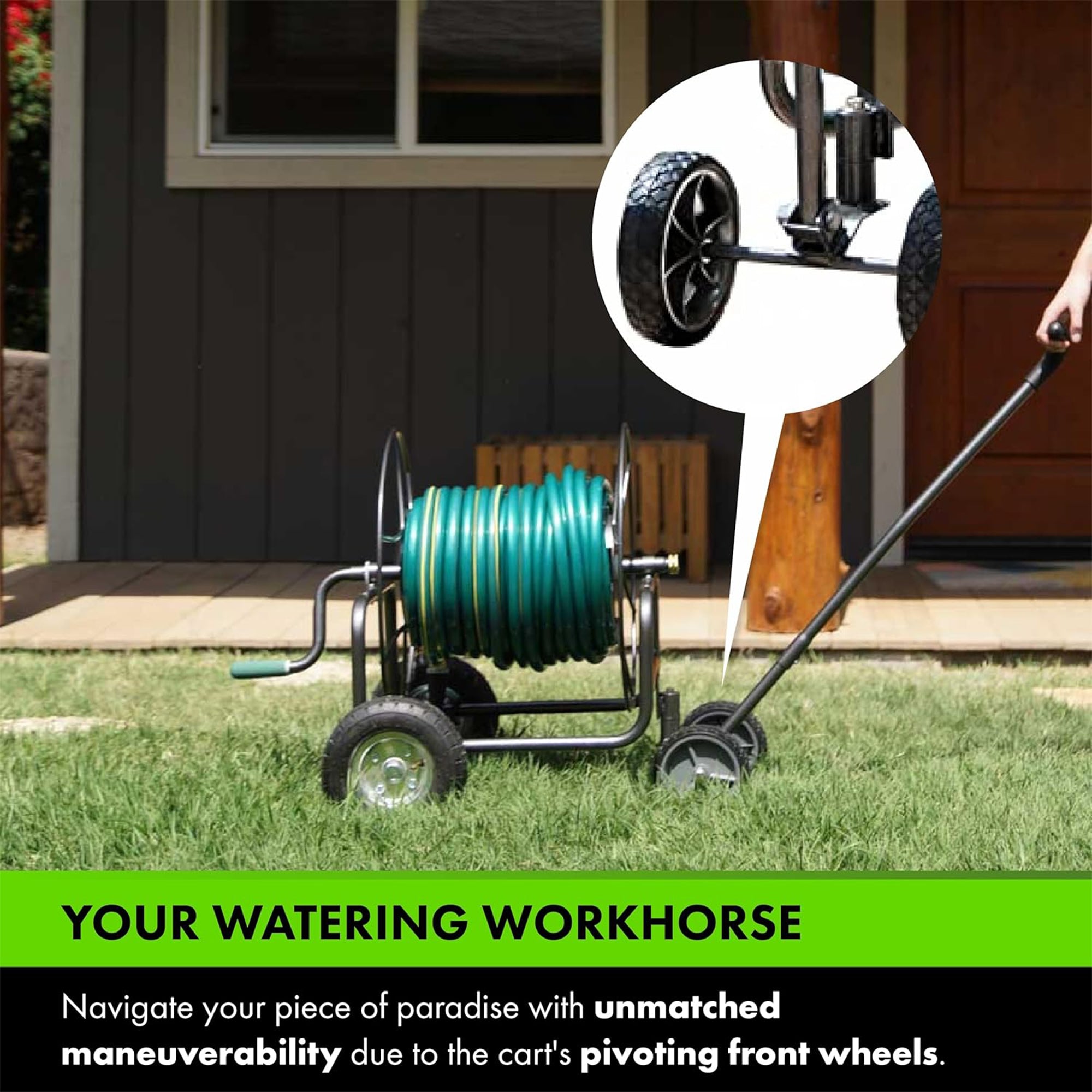 Yard Butler 4 Wheel Heavy Duty Steel Hose Truck Holds 400 Feet of Hose, Black - Smart-nests