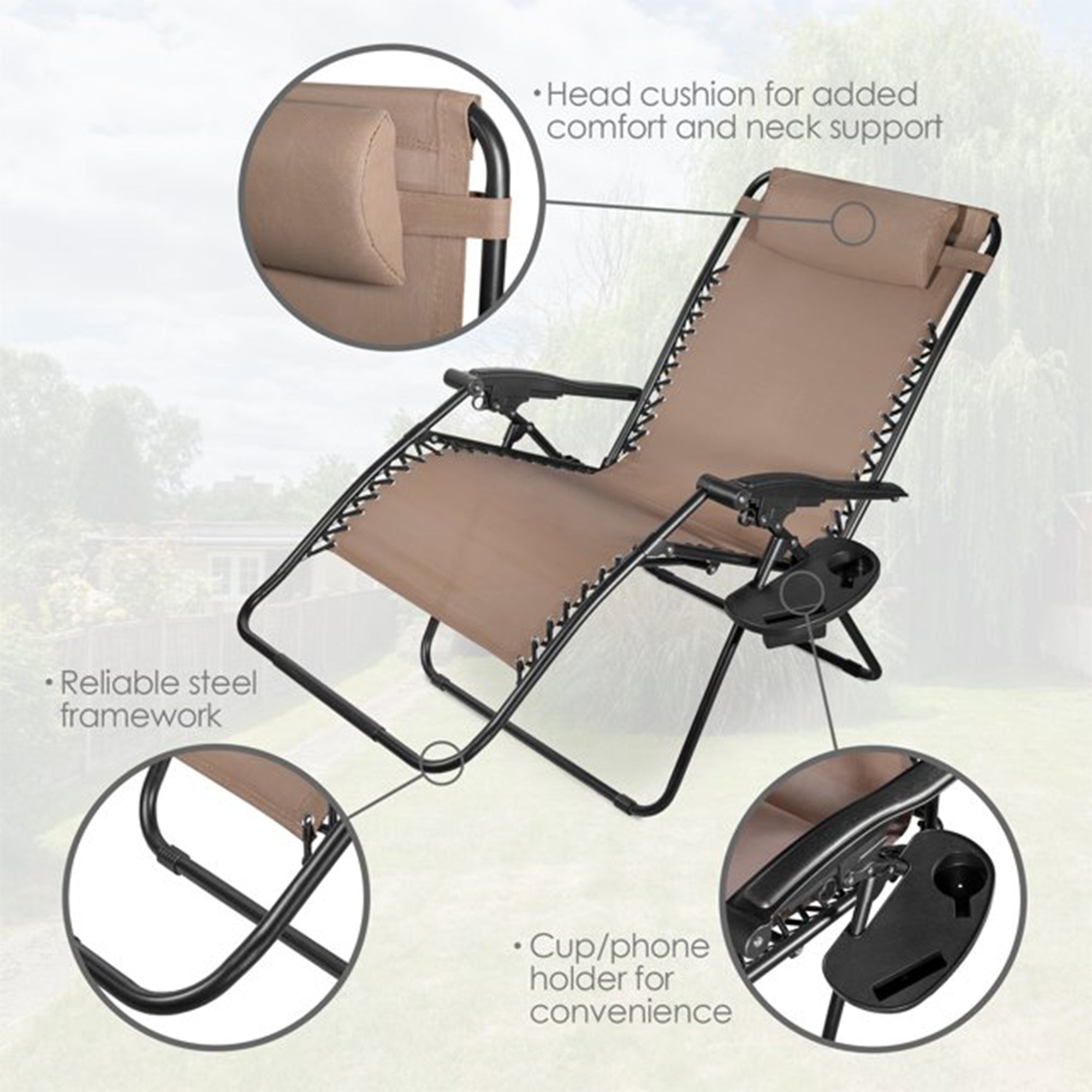 Four Seasons Courtyard Sunny Isles XL Steel Zero Gravity Chair, Brown (3 Pack)